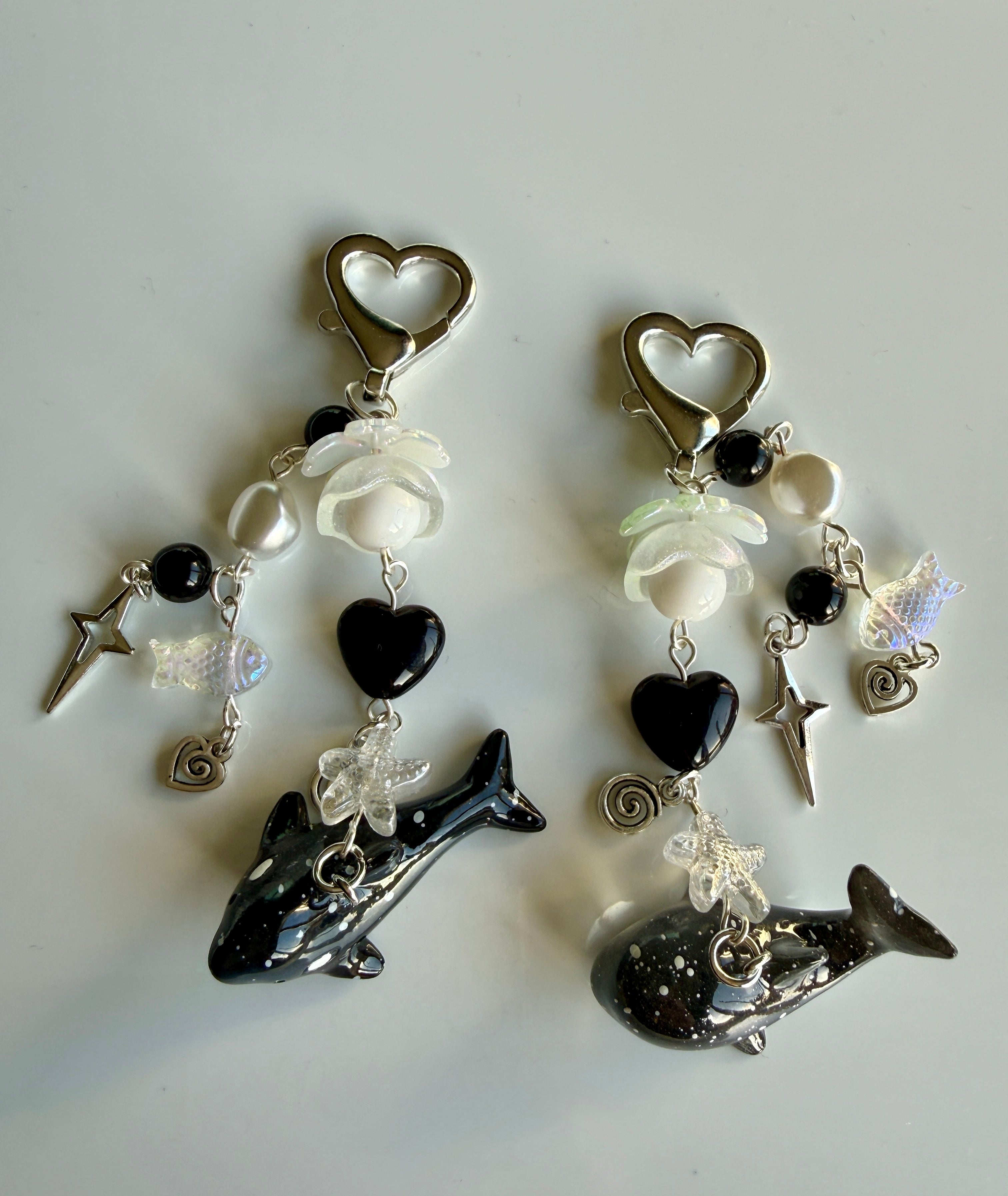 Galaxy Whale & Orca Kawaii Keychain – Cosmic Ocean Friend Bag Charm, Cute Space Whale Charm, Handmade Galaxy Sea Creature Keychain