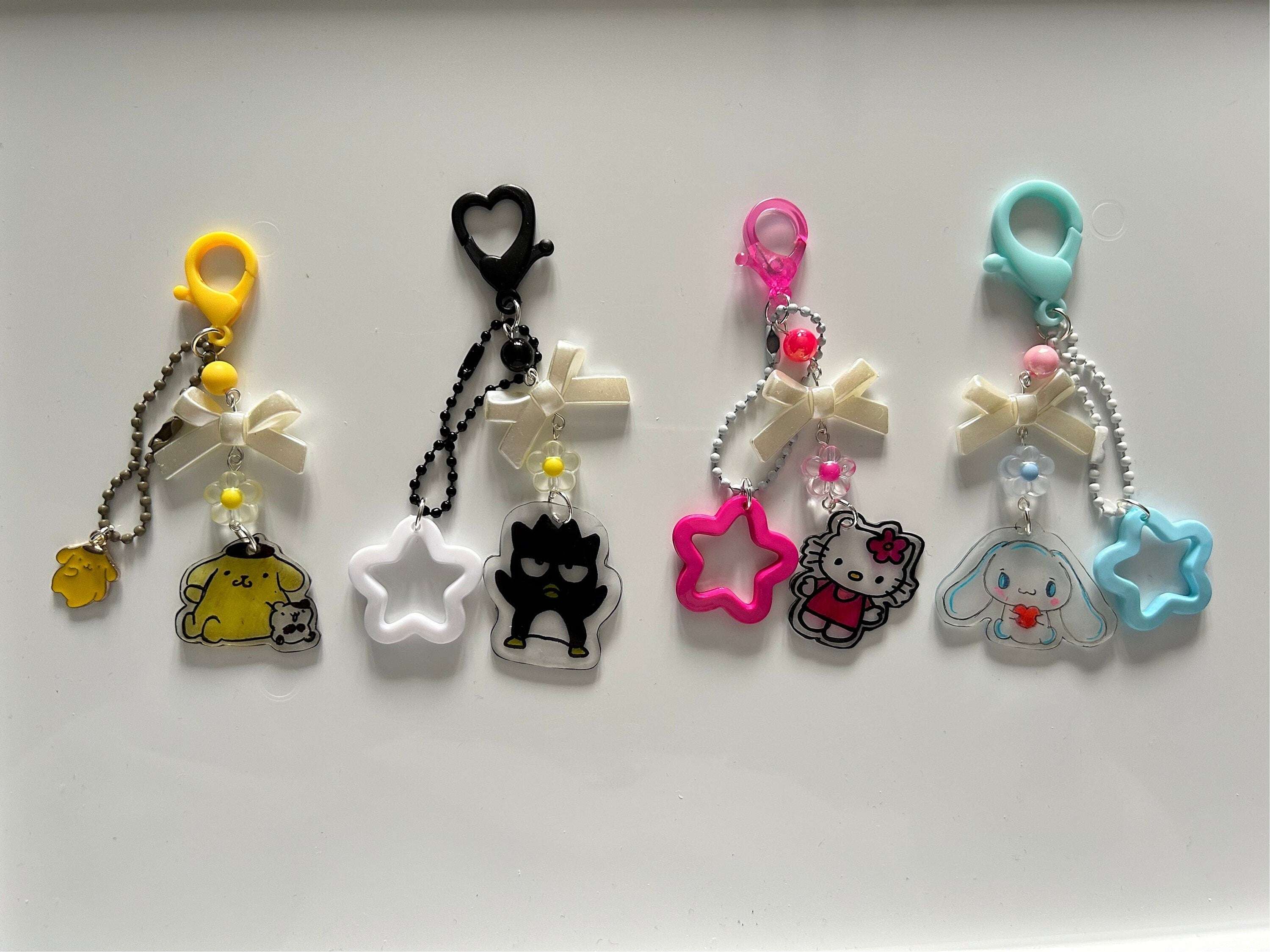 HANDMADE Cute Hand Drawn Shrinky Dink Sanrio Themed Keychains