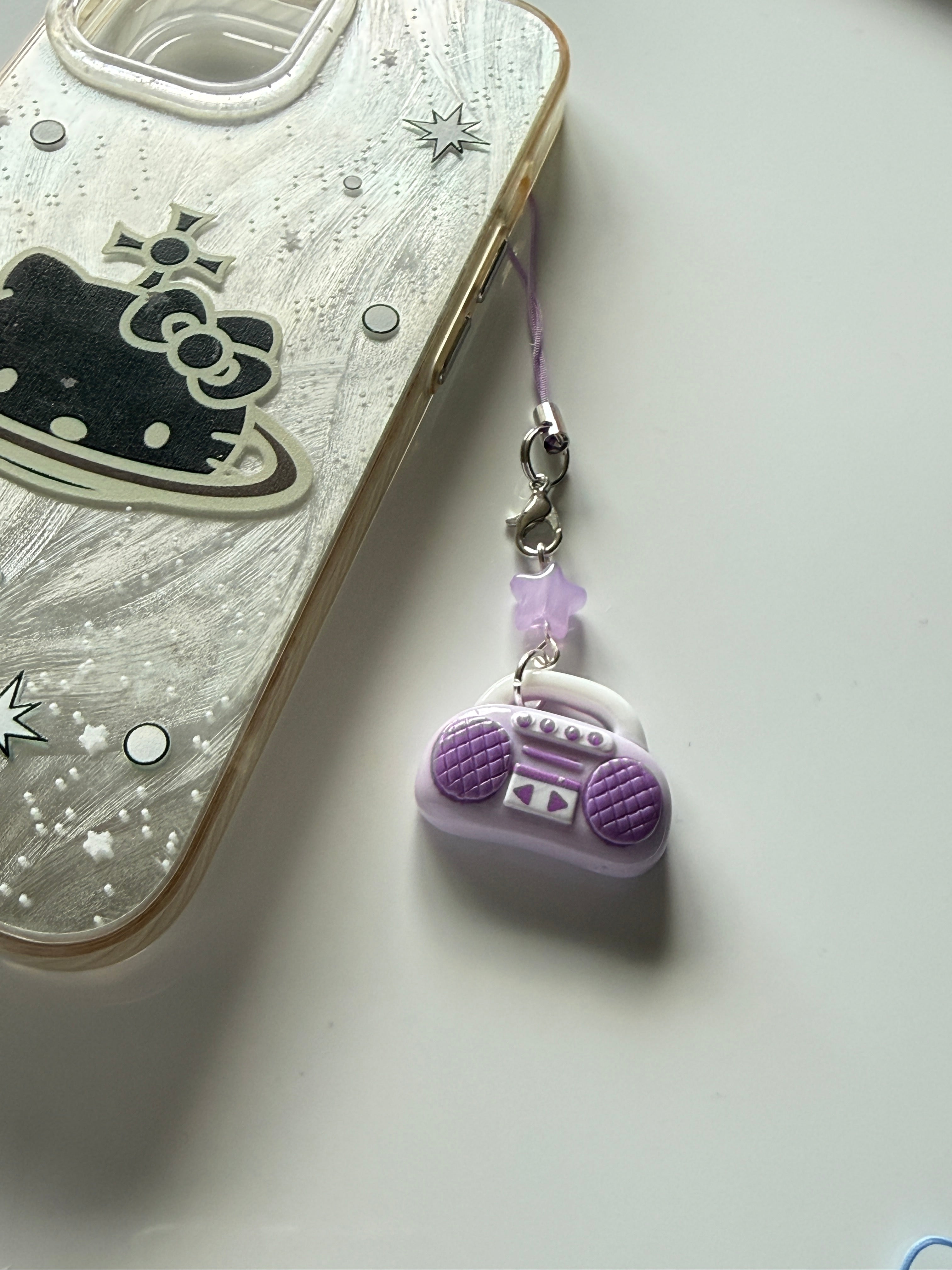 Handmade Kawaii Boombox Phone Charm, Y2K Retro Music charm, Pastel Tech Accessory