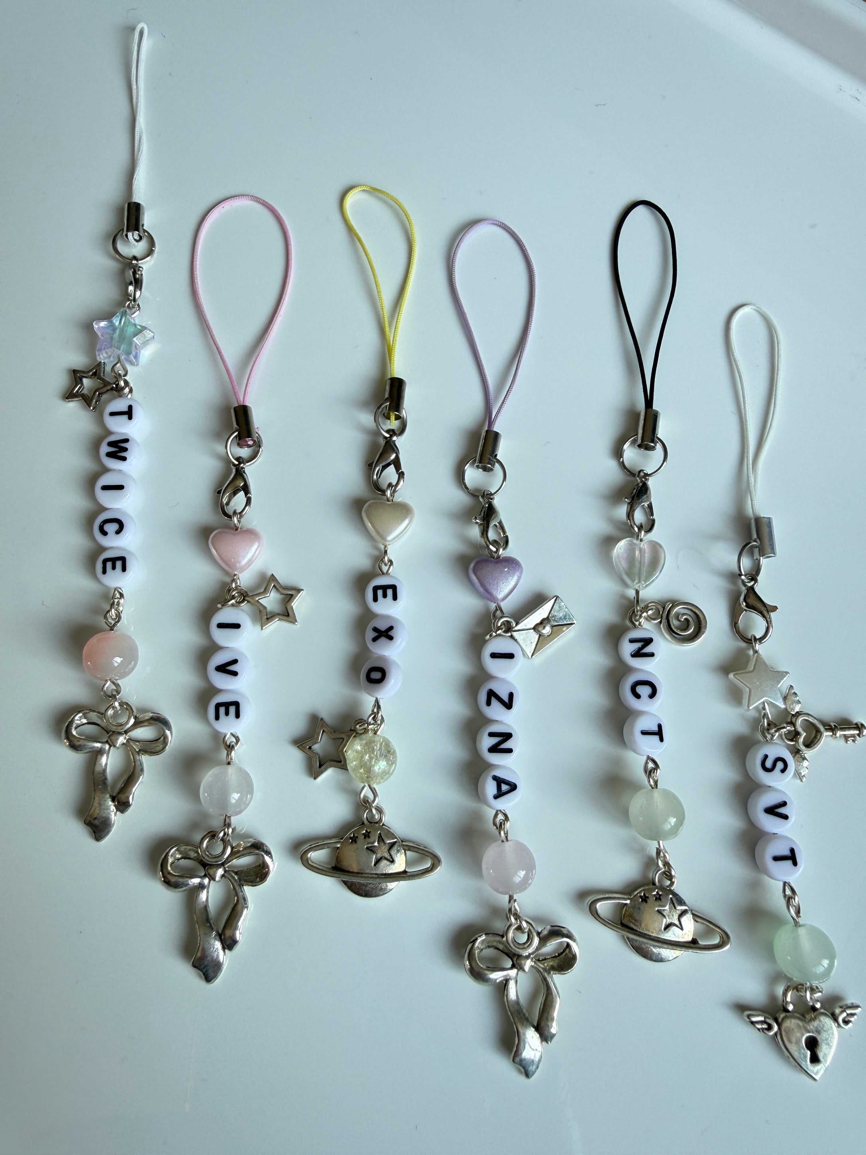 Handmade Kpop Group Phone Charms , Beaded phone charm, Kpop Bag Charm