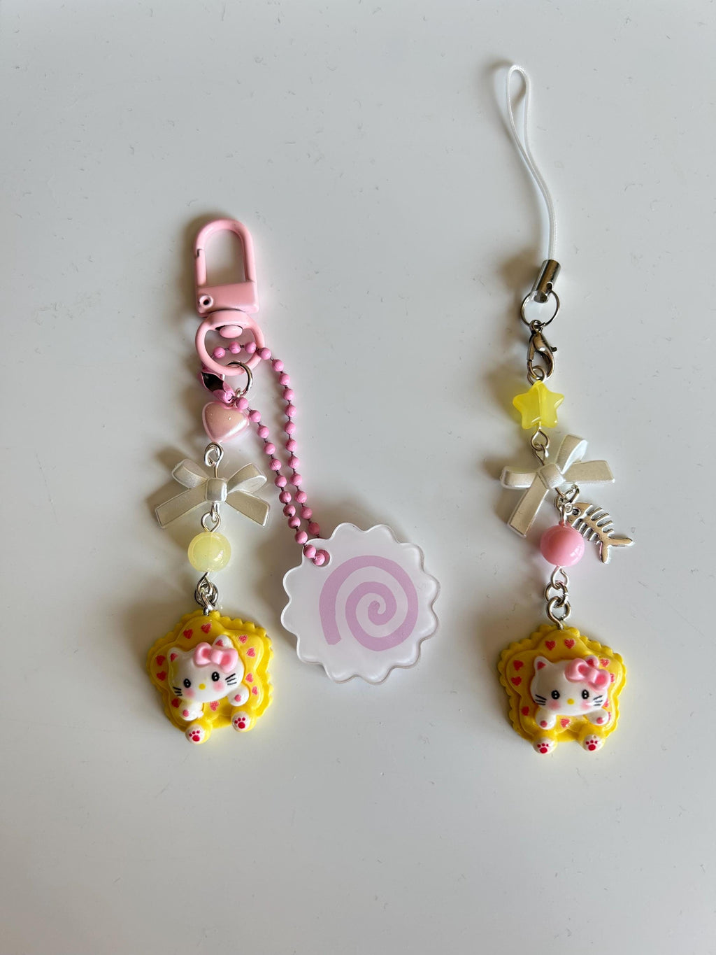 HANDMADE Cute Hello Kitty Cookie Themed Phone Charms and Matching Keychains