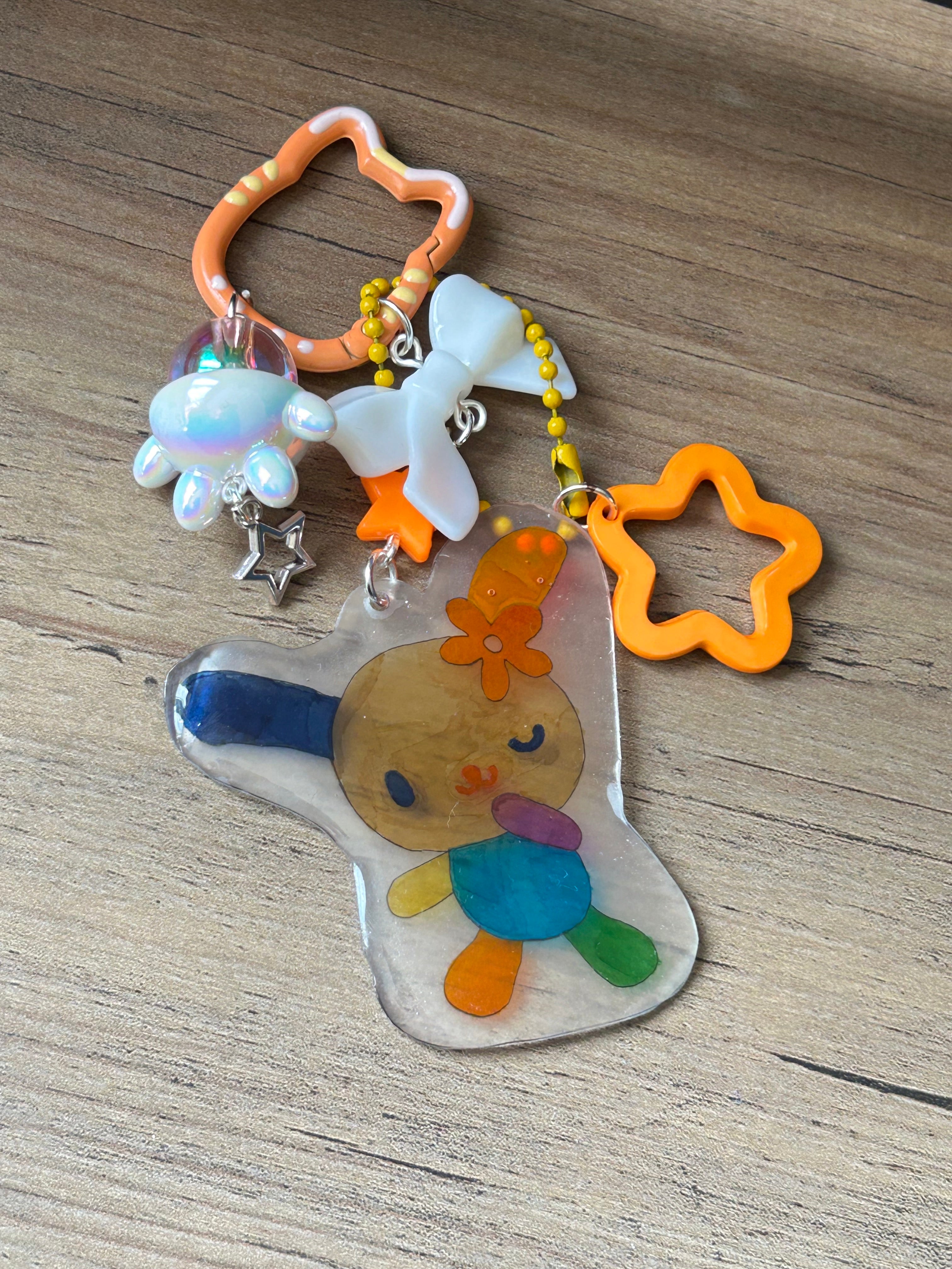 Handmade Usahana Shrinky Dink Junk Keychain