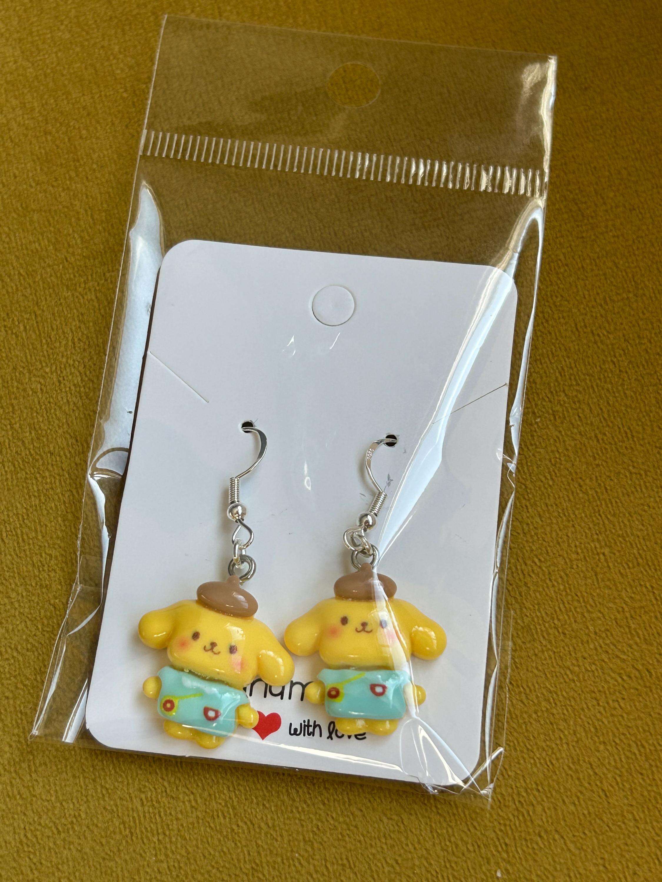 Handmade Cute Sanrio Spring Themed Charm Sterling Silver Earrings Pompom