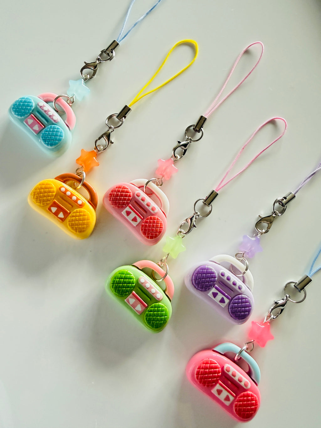 Handmade Kawaii Boombox Phone Charm, Y2K Retro Music charm, Pastel Tech Accessory
