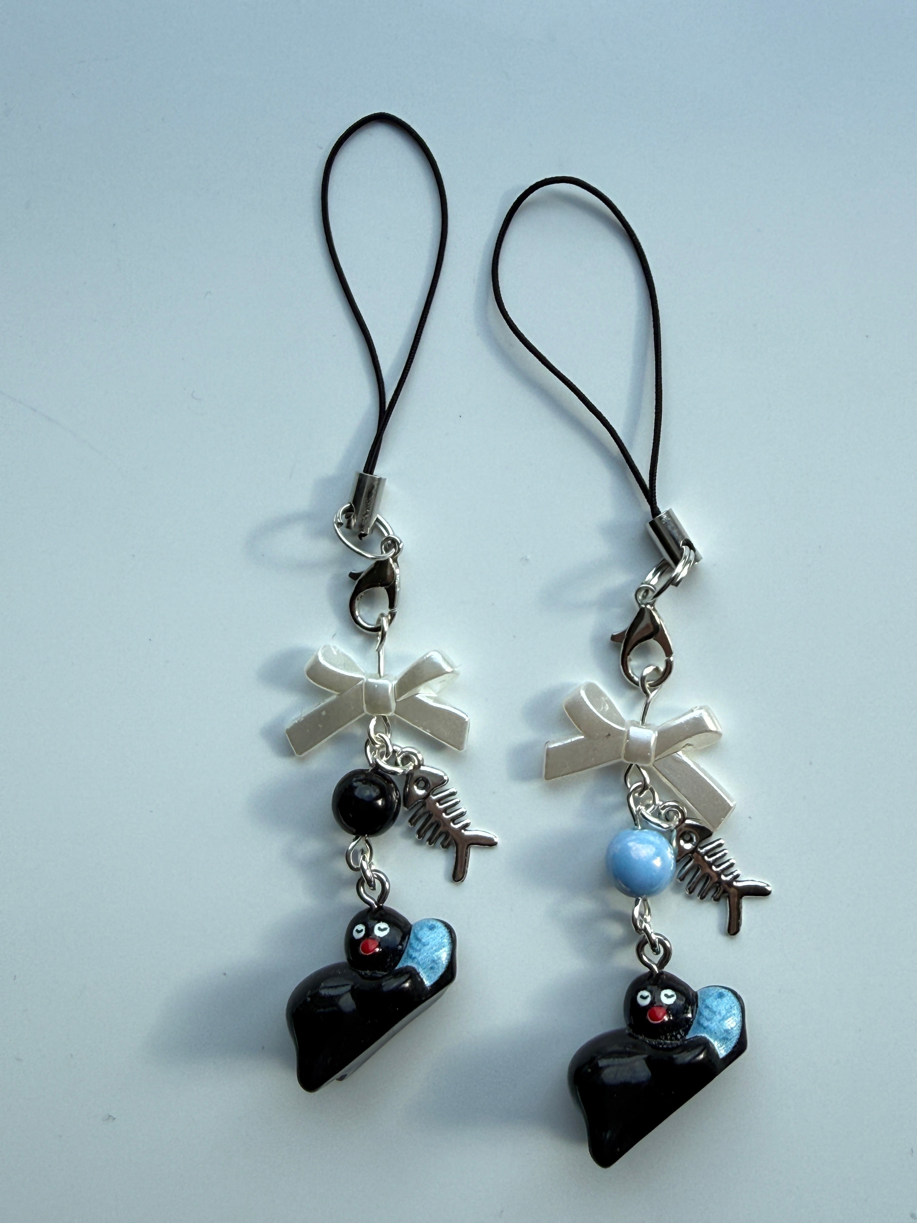 Handmade Pingu and Fish Inspired Phone Charm – Kawaii Y2K Mobile Strap