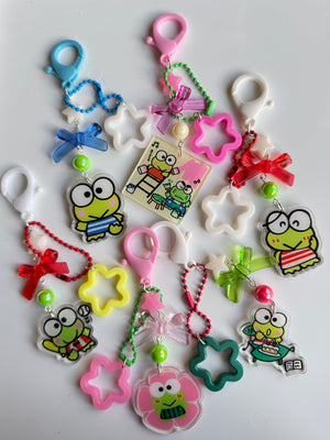 Kawaii Frog Phone Charm Keychain – Keroppi Inspired Beaded Bag Charm, Cute Y2K Phone Strap, Handmade Kawaii Gift