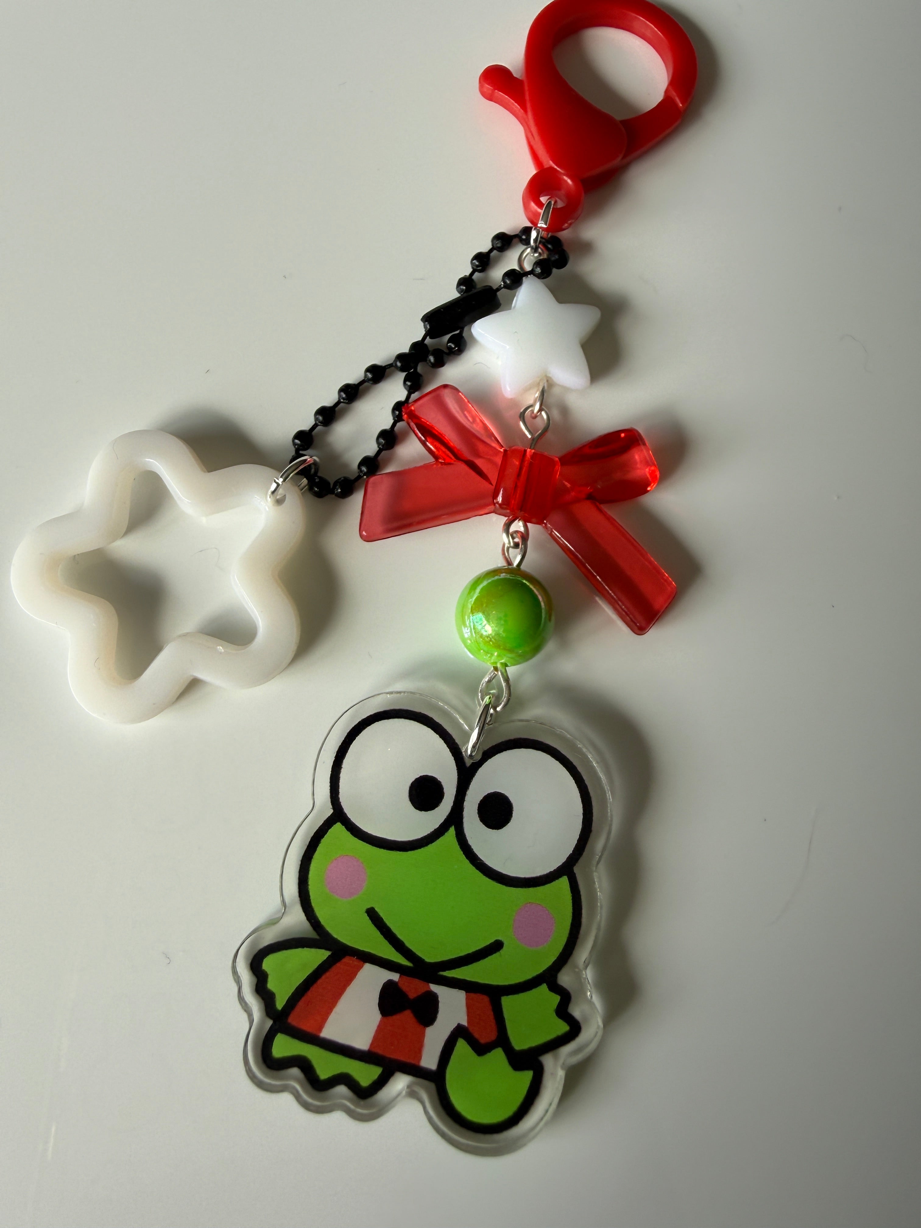 Kawaii Frog  Keychain – Keroppi Inspired Beaded Bag Charm, Cute Y2K Phone Strap, Handmade Kawaii Gift