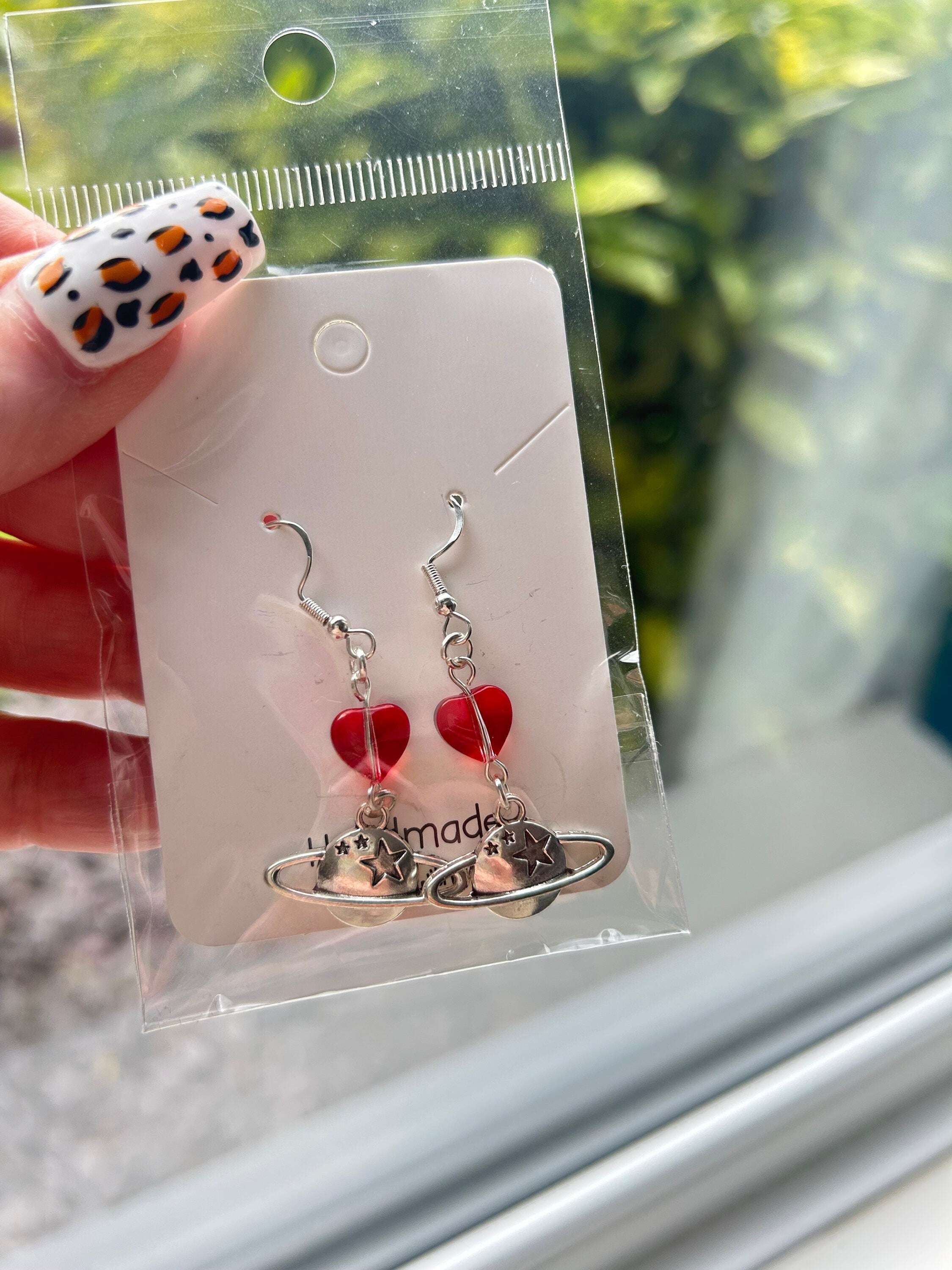 Handmade Cute Sterling Silver Earrings Red Heart