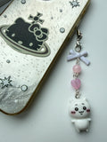 Chiikawa Inspired Kawaii Phone Charms – Pastel Bow & Heart Beaded Character Straps