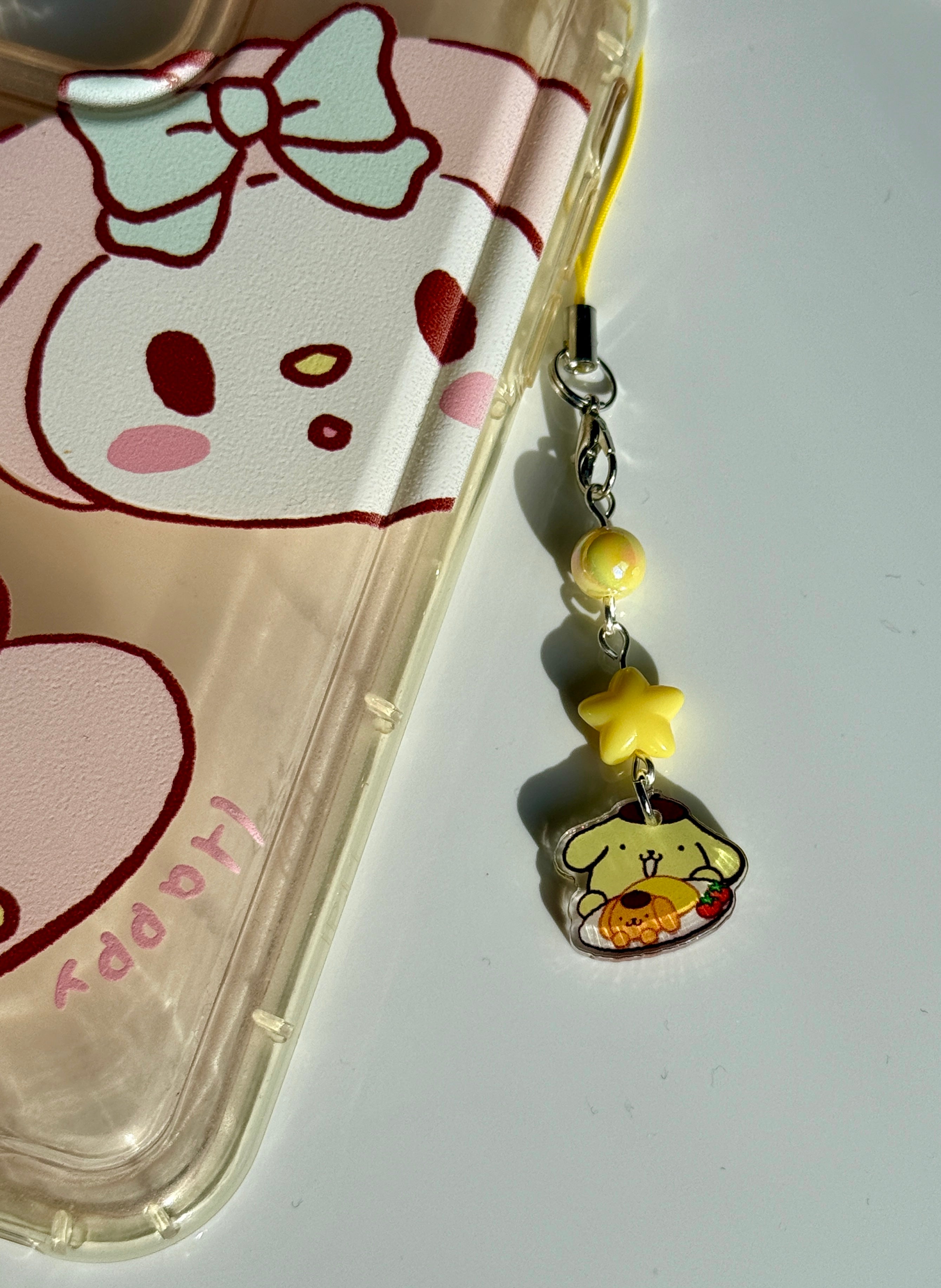Pompompurin Phone Charm | Kawaii Beaded Phone Strap, Cute Pastel Bag Charm