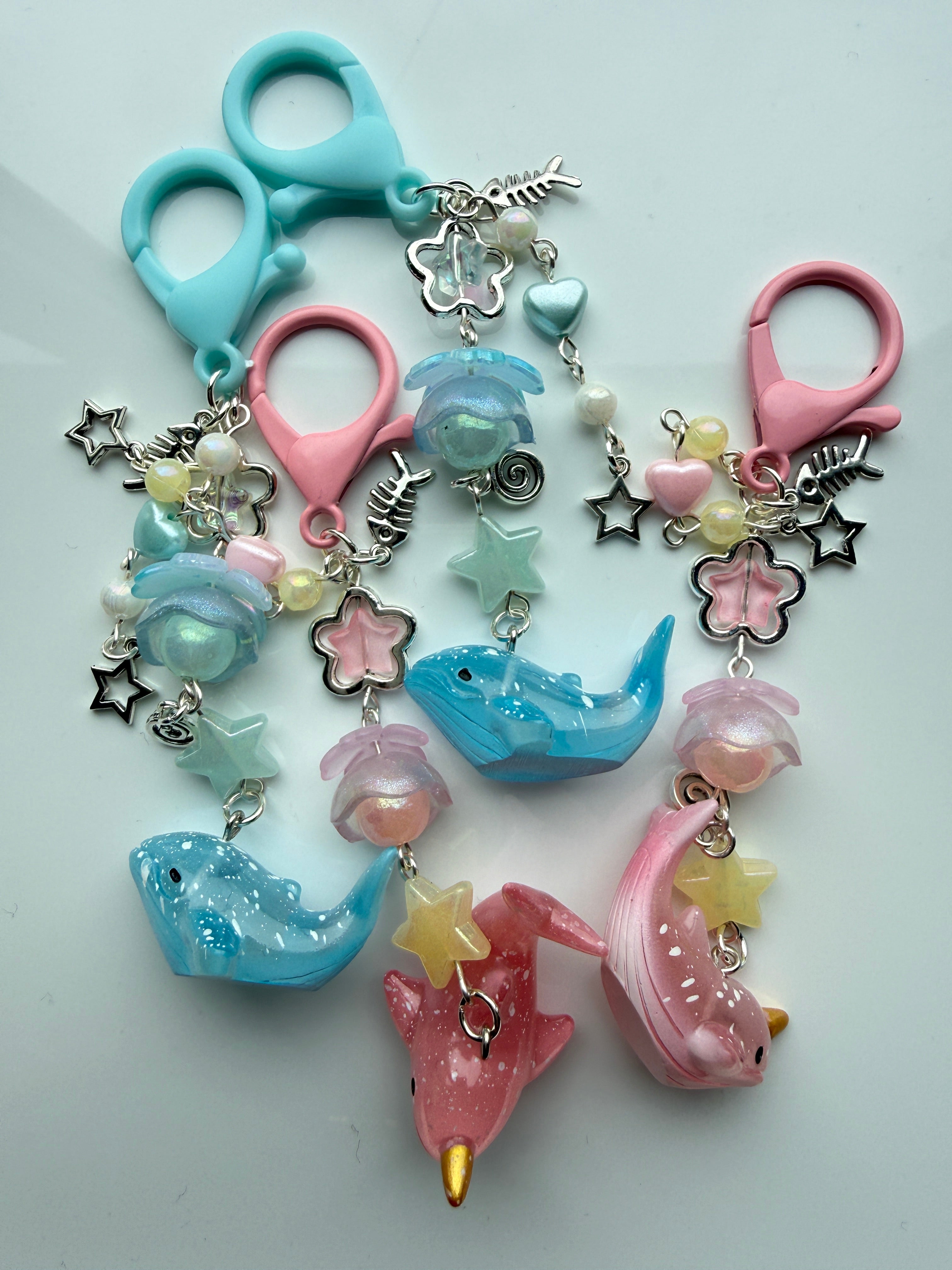 Ocean Friends Kawaii Keychain Collection – Pastel Sea Creature Bag Charms, Handmade Cute Whale, Narwhal Keychains