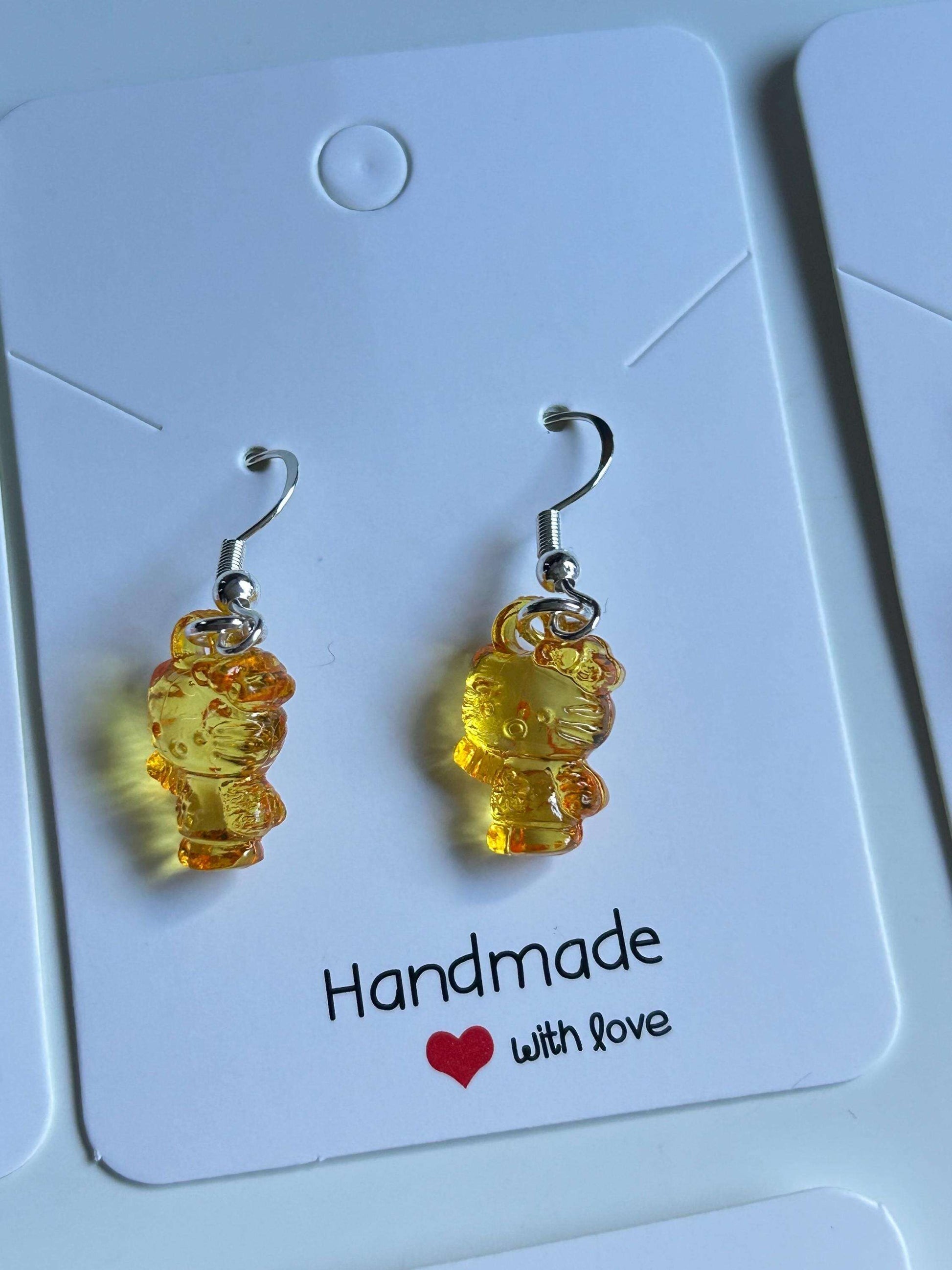 Handmade Cute Hello kitty Themed Sterling Silver Earrings Orange