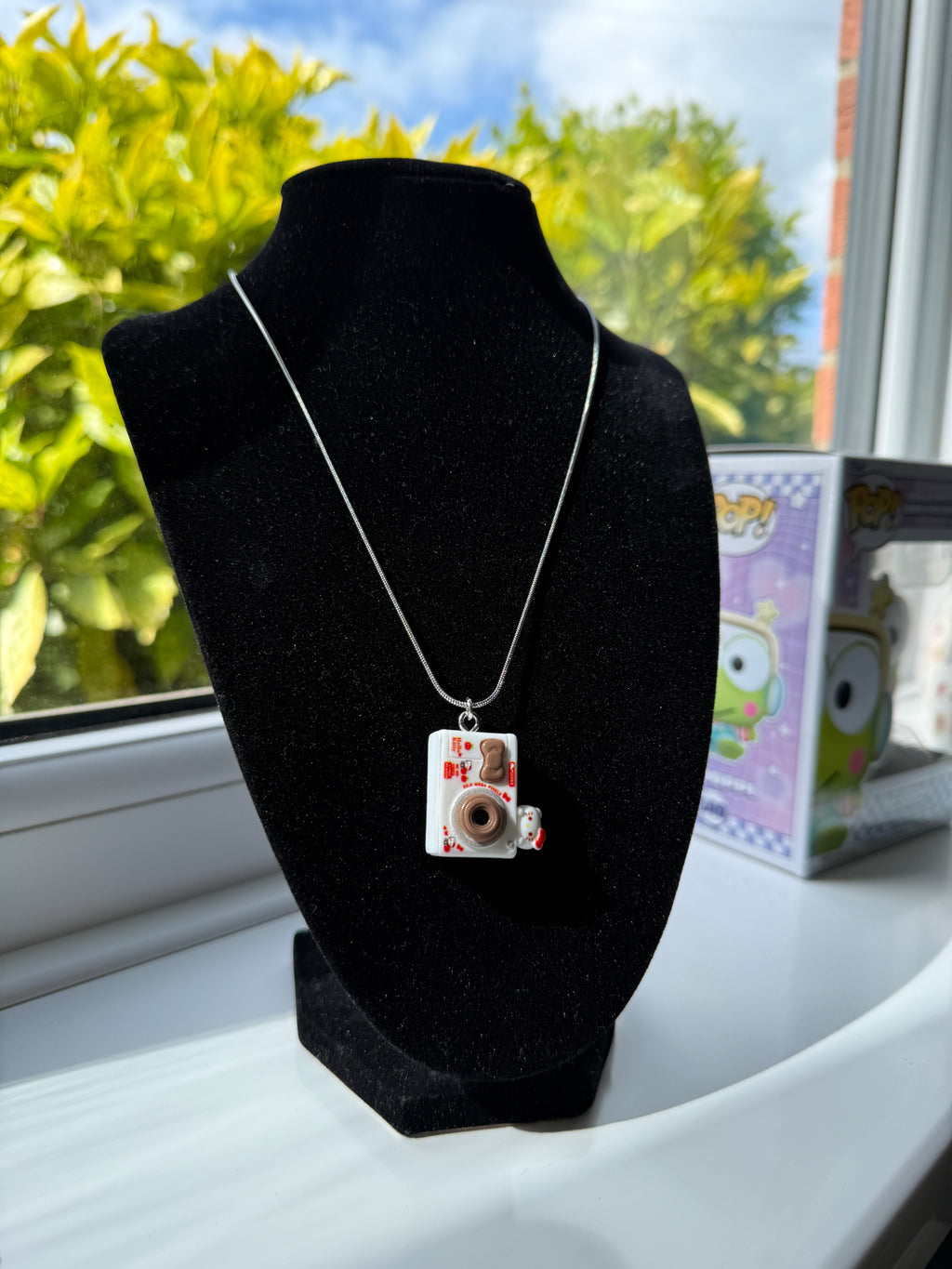 Hello Kitty Inspired Camera Necklace, Stainless Steel Snake Chain 18in | Kawaii Y2K Pendant Necklace