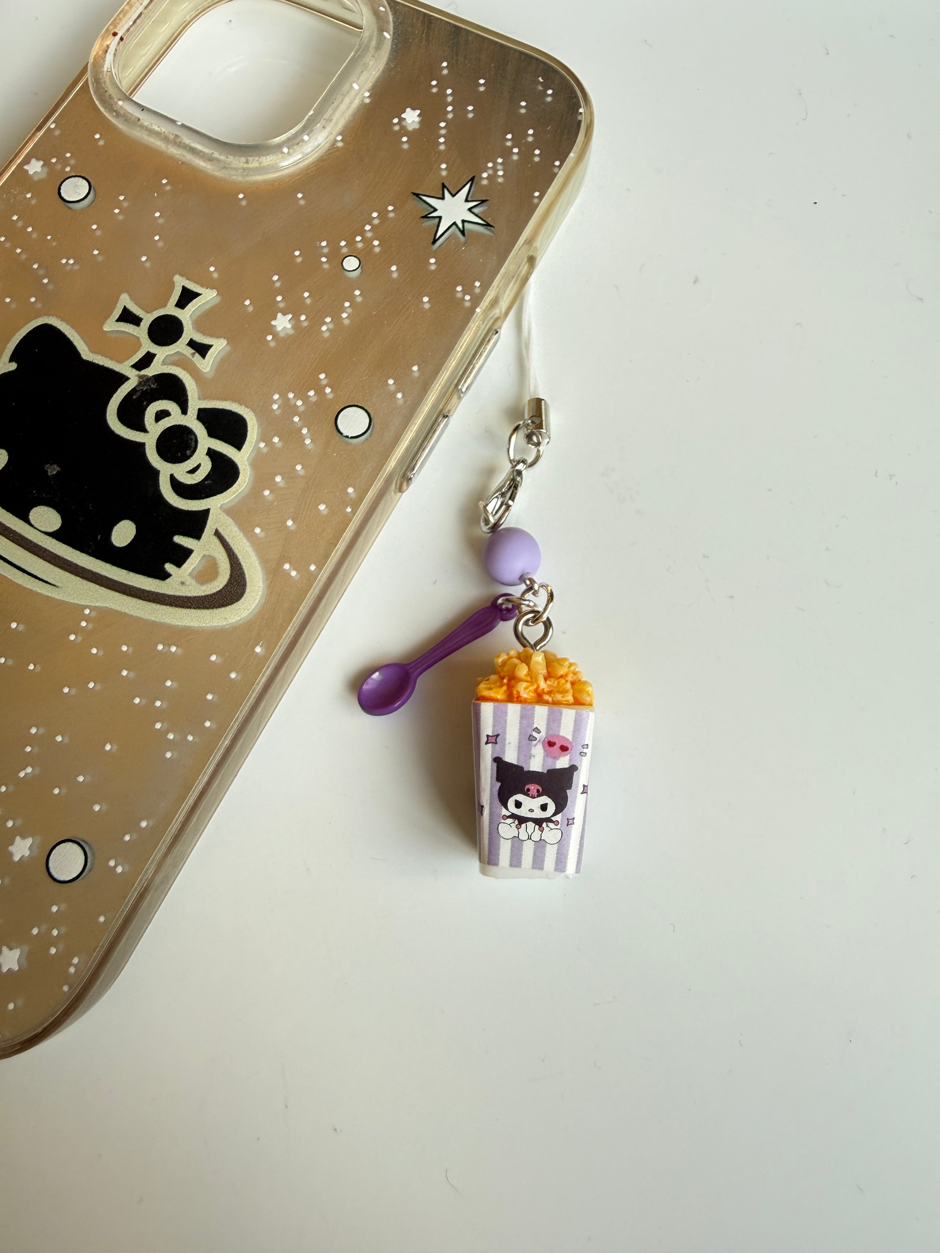 Sanrio Inspired Popcorn Phone Charms – Kuromi, Hello Kitty, Keroppi, Cinnamoroll Kawaii Popcorn Keychains, Cute Anime Bag Charm