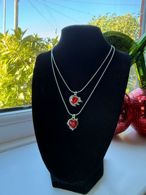 Red Crystal Heart Necklace – Stainless Steel Snake Chain