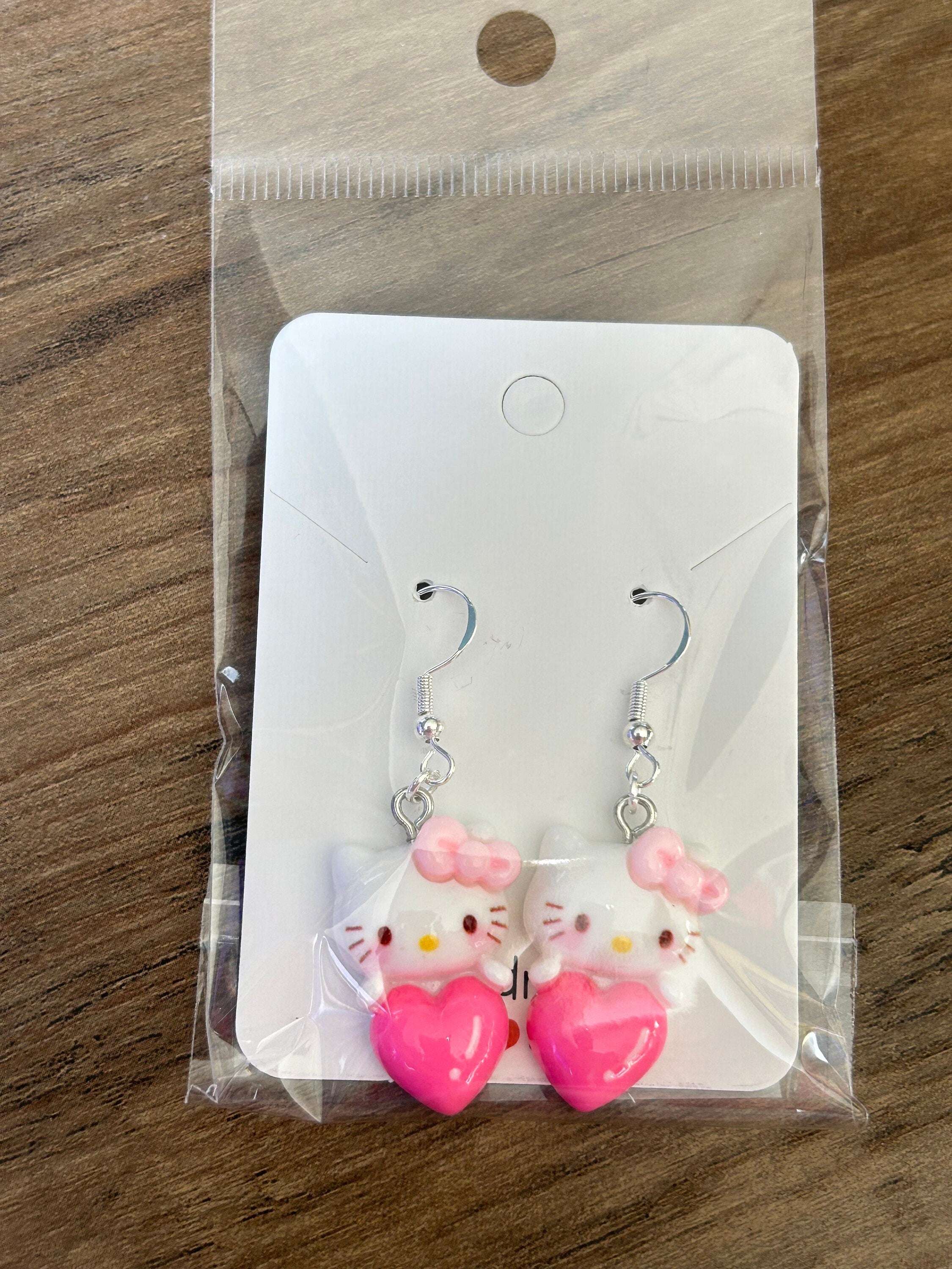 Handmade Cute Sanrio Themed Charm Sterling Silver Earrings HK Heart