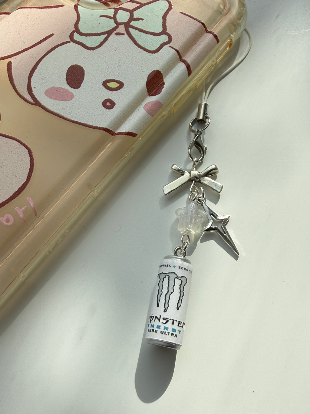 Mini Energy Drink Can Phone Charm  Handmade Mini Can Phone Strap | Kawaii Y2K Accessory | Cute Bag Charm | White & Silver