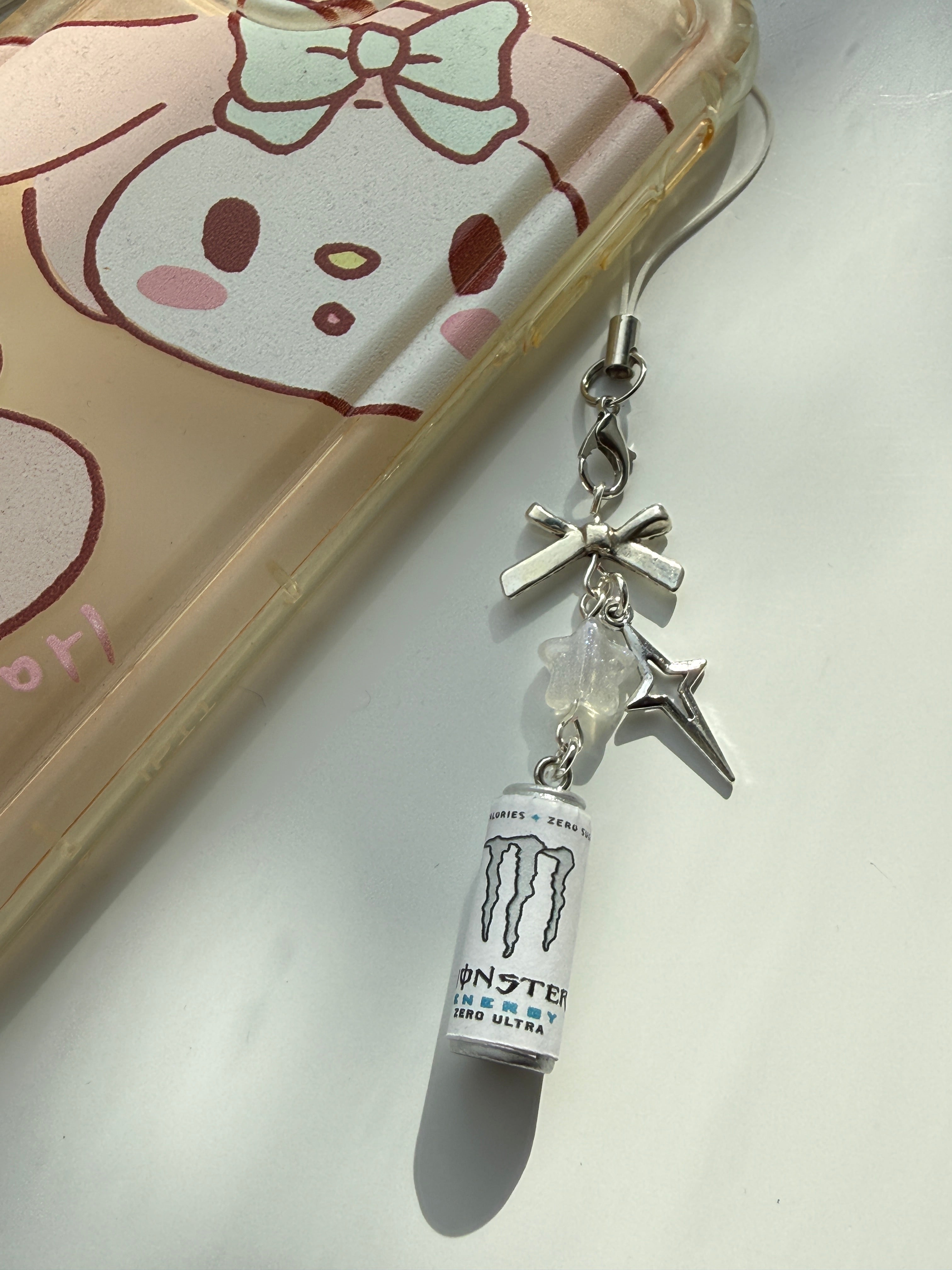 Mini Energy Drink Can Phone Charm  Handmade Mini Can Phone Strap | Kawaii Y2K Accessory | Cute Bag Charm | White & Silver