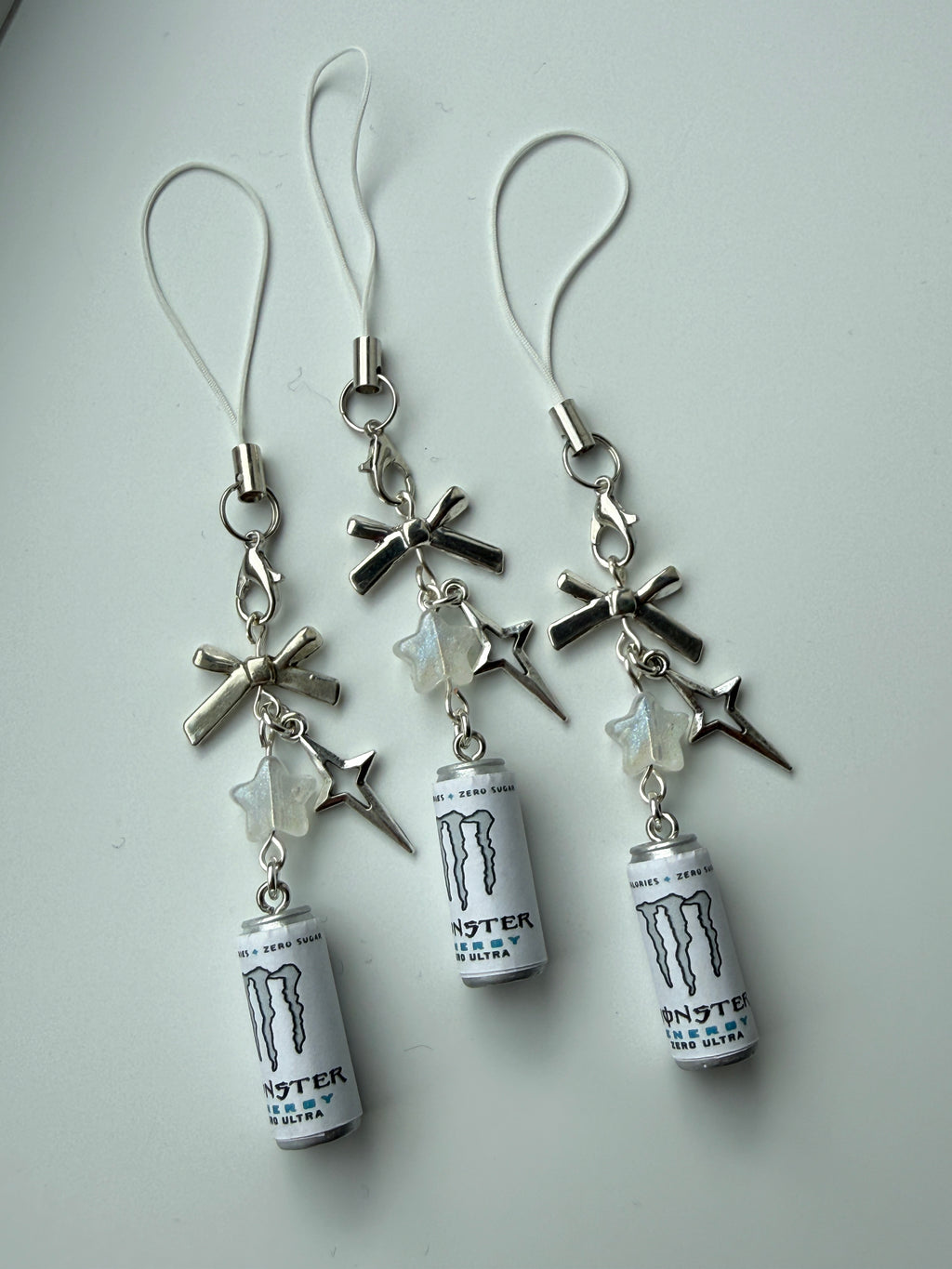 Mini Energy Drink Can Phone Charm  Handmade Mini Can Phone Strap | Kawaii Y2K Accessory | Cute Bag Charm | White & Silver