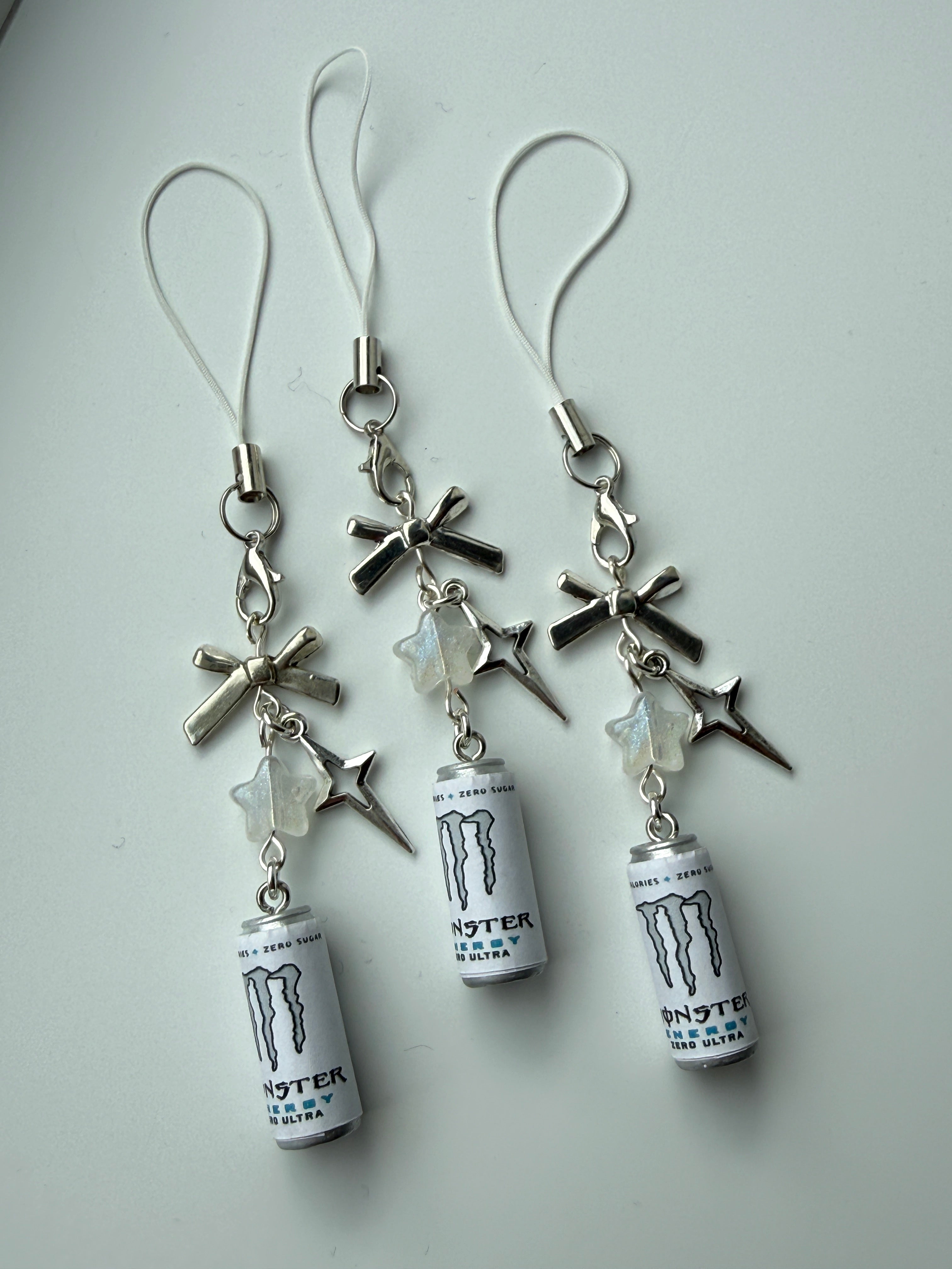 Mini Energy Drink Can Phone Charm  Handmade Mini Can Phone Strap | Kawaii Y2K Accessory | Cute Bag Charm | White & Silver