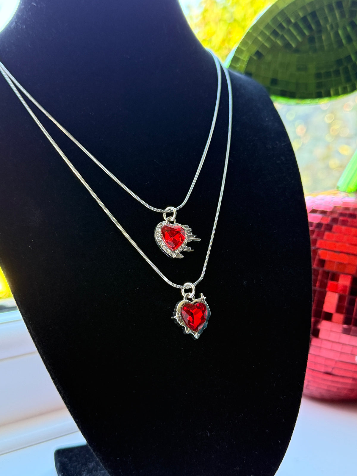 Red Crystal Heart Necklace – Stainless Steel Snake Chain
