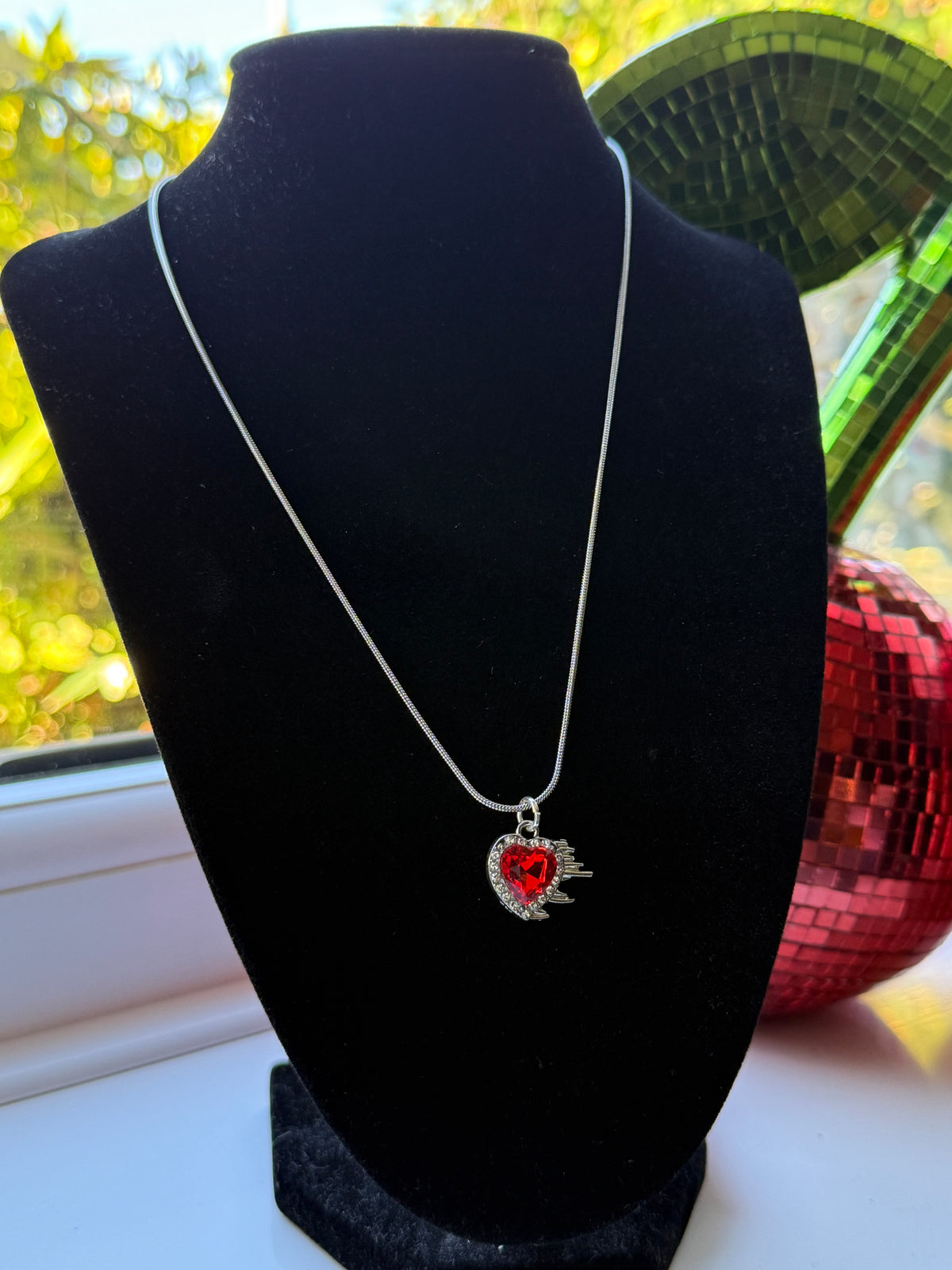 Red Crystal Heart Necklace – Stainless Steel Snake Chain
