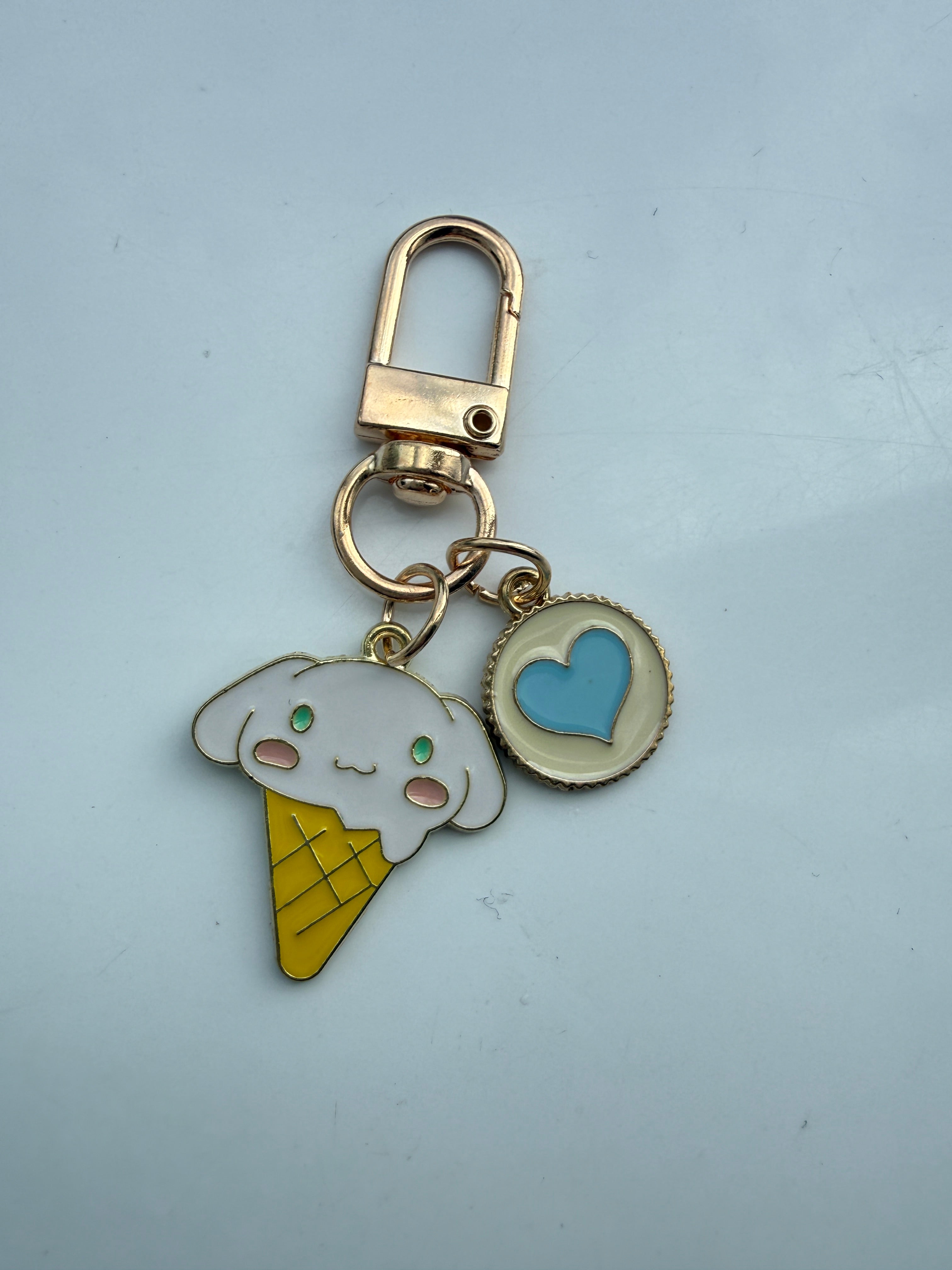Handmade Kawaii Sanrio themed keyring, gold coloured enamel Keyring