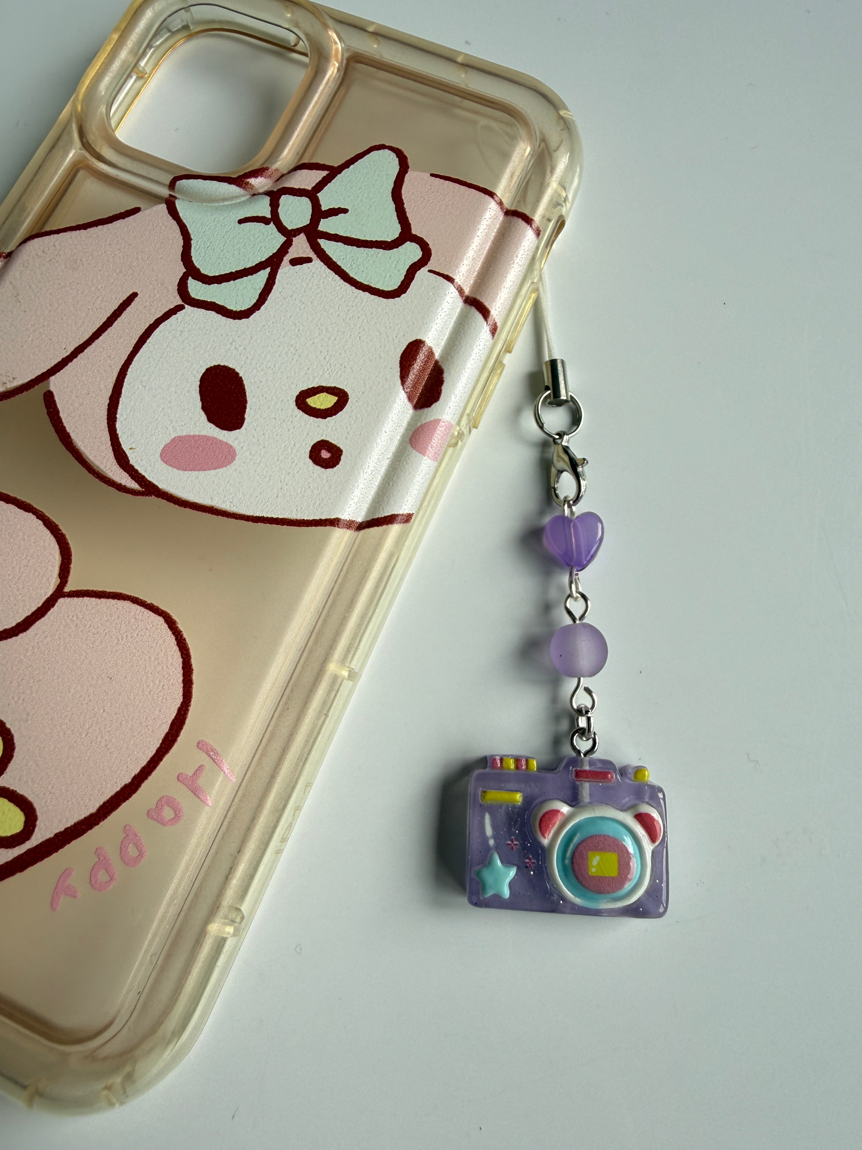 Kawaii Jelly Camera Phone Charm – Cute Pastel Beaded Strap | Handmade Y2K Harajuku Aesthetic Accessory