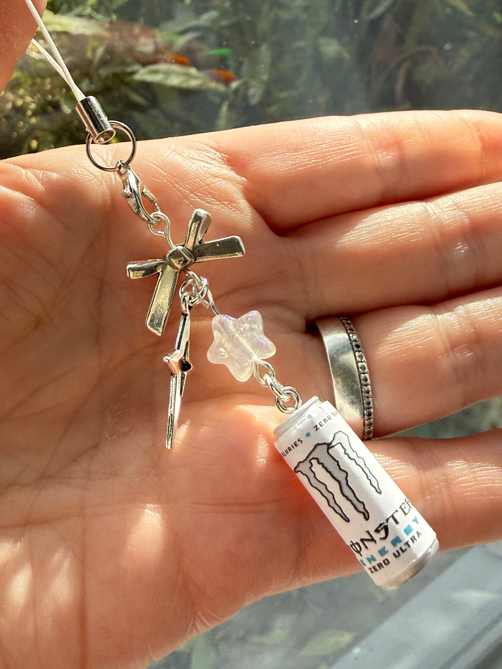 Mini Energy Drink Can Phone Charm  Handmade Mini Can Phone Strap | Kawaii Y2K Accessory | Cute Bag Charm | White & Silver