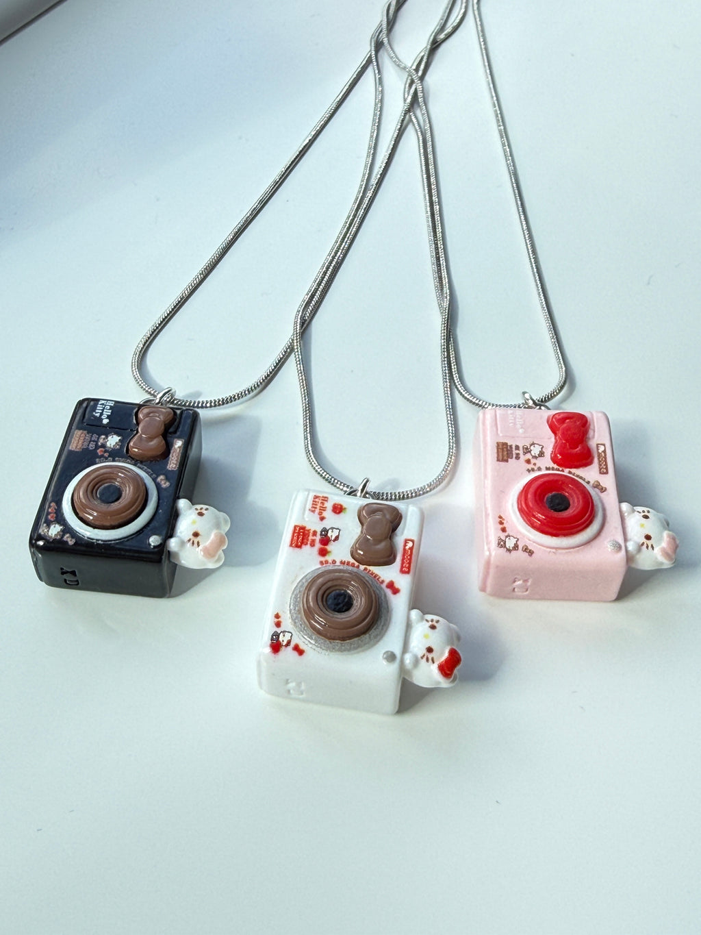 Hello Kitty Inspired Camera Necklace, Stainless Steel Snake Chain 18in | Kawaii Y2K Pendant Necklace