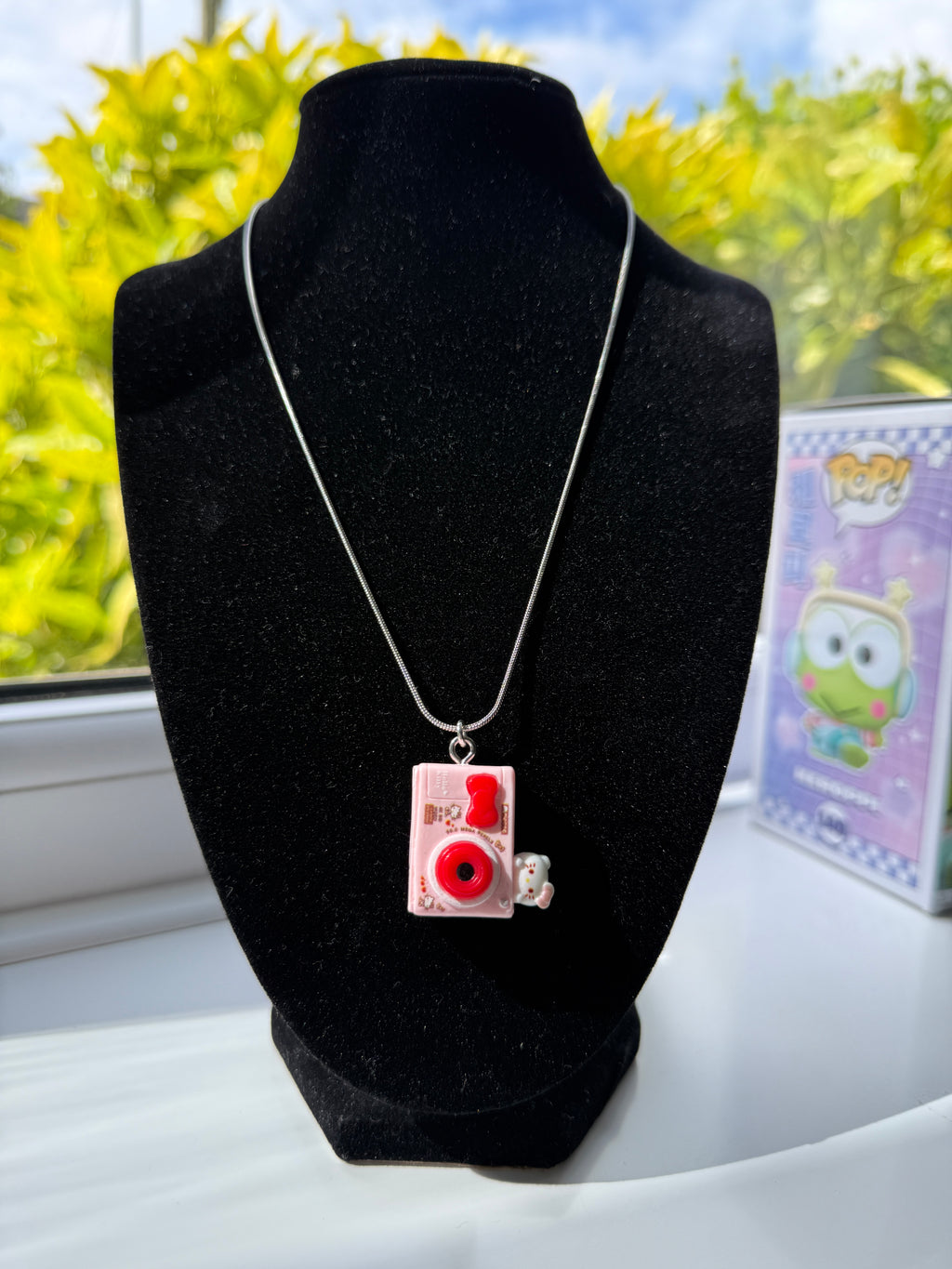 Hello Kitty Inspired Camera Necklace, Stainless Steel Snake Chain 18in | Kawaii Y2K Pendant Necklace