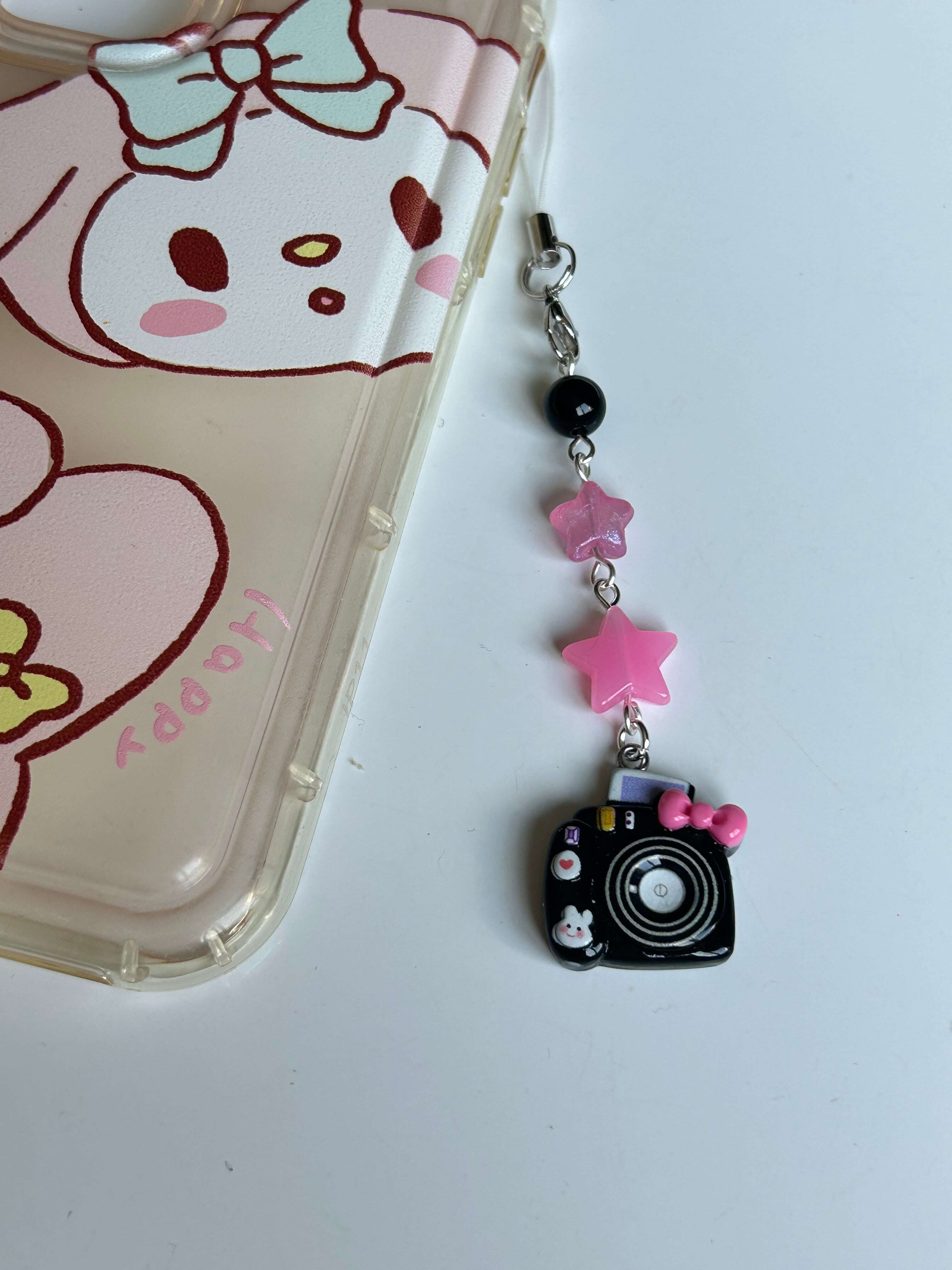 Cute and colourful kawaii Camera Phone charms Black