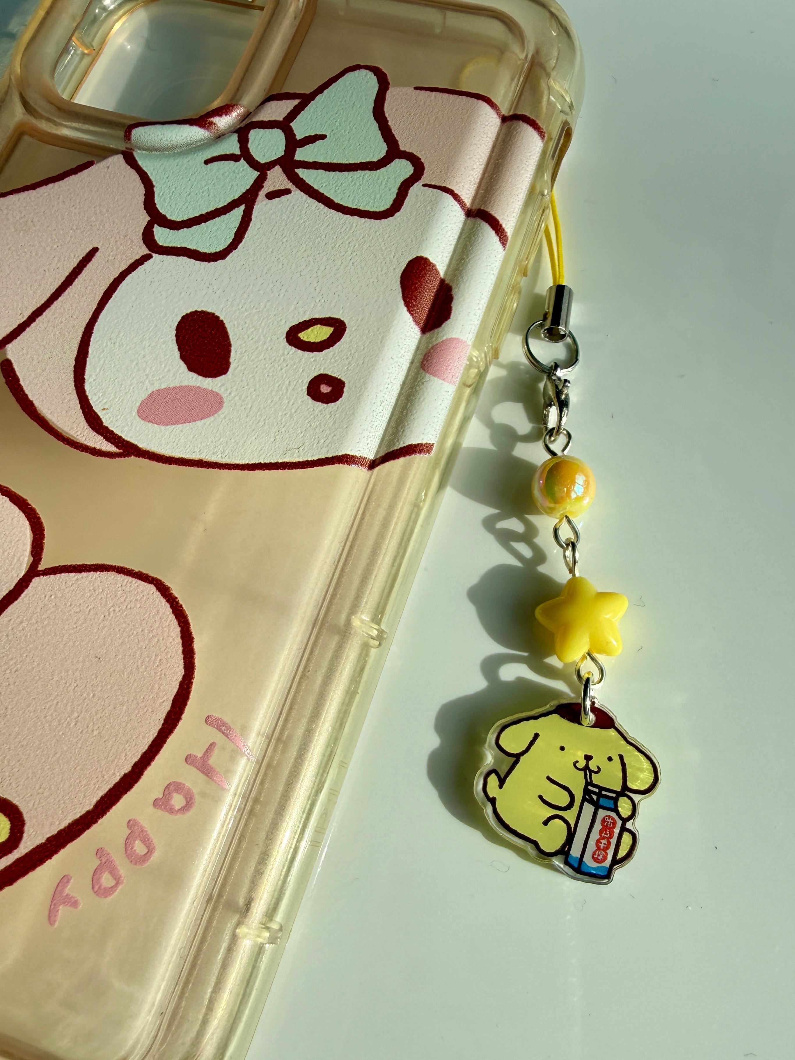 Pompompurin Phone Charm | Kawaii Beaded Phone Strap, Cute Pastel Bag Charm