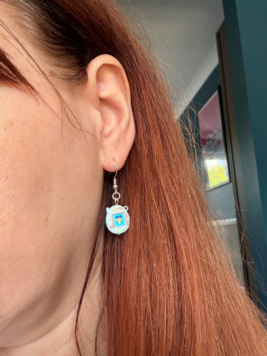 Kawaii Virtual Pet Dangle Earrings 🩵🎮