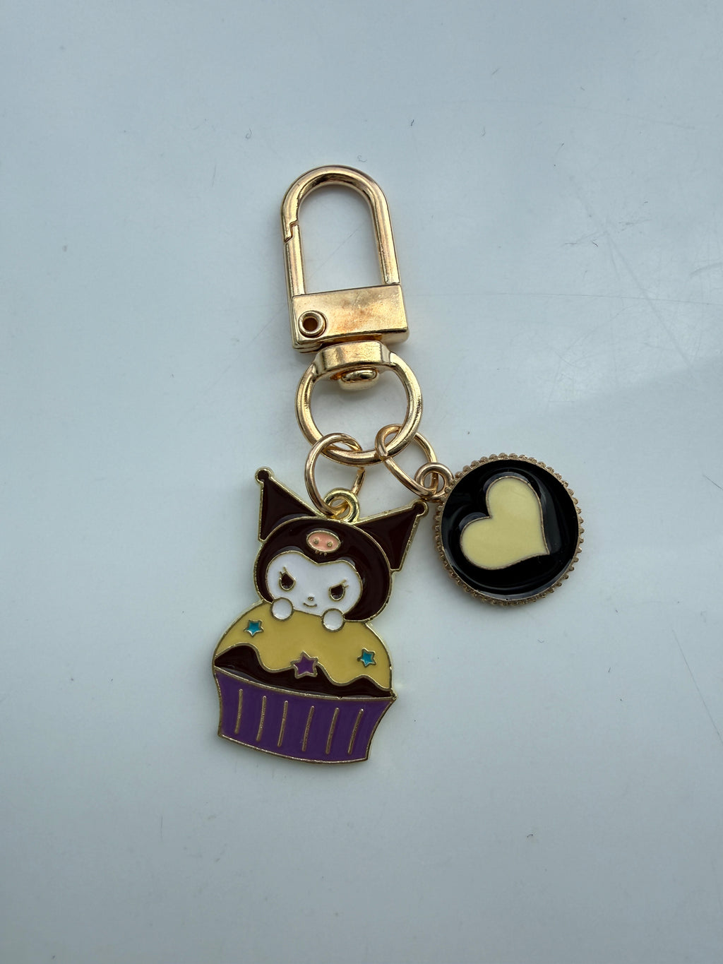 Handmade Kawaii Sanrio themed keyring, gold coloured enamel Keyring