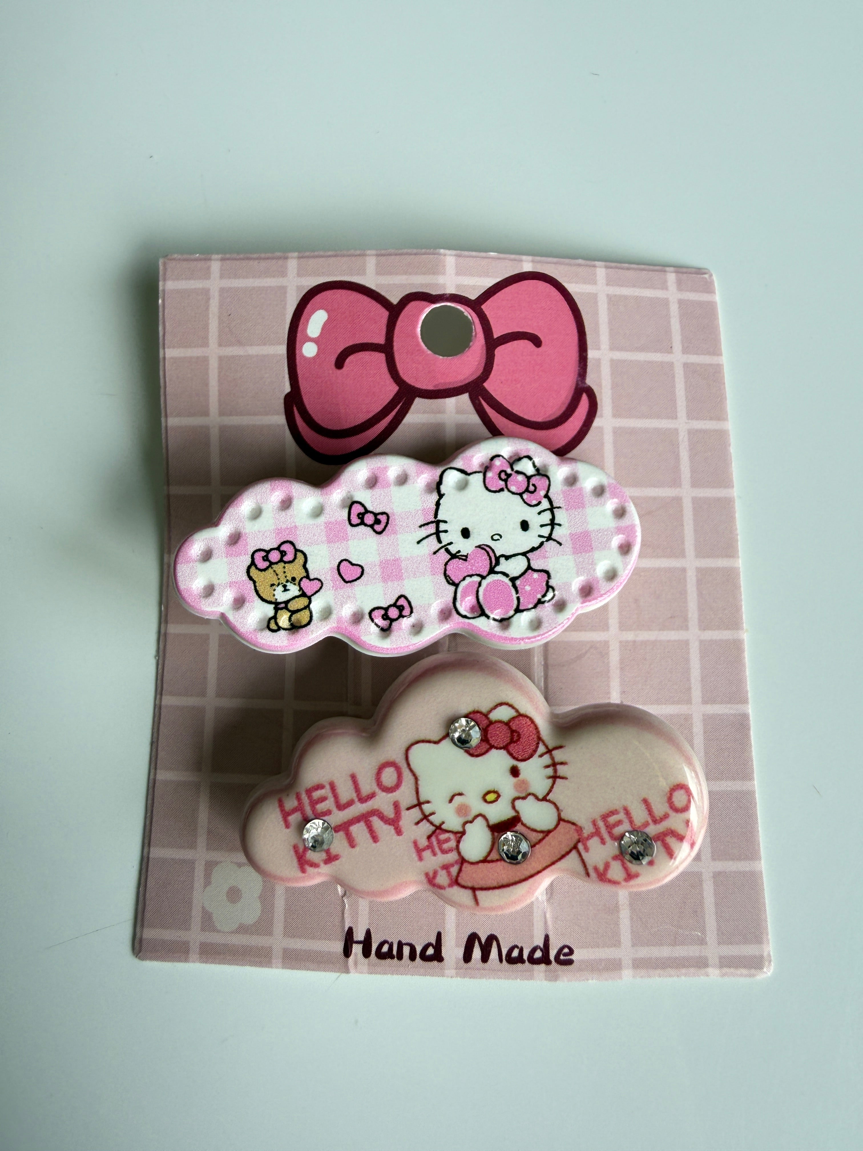 Super Cute Handmade Kawaii HK Hair Clips. kitty hair slides