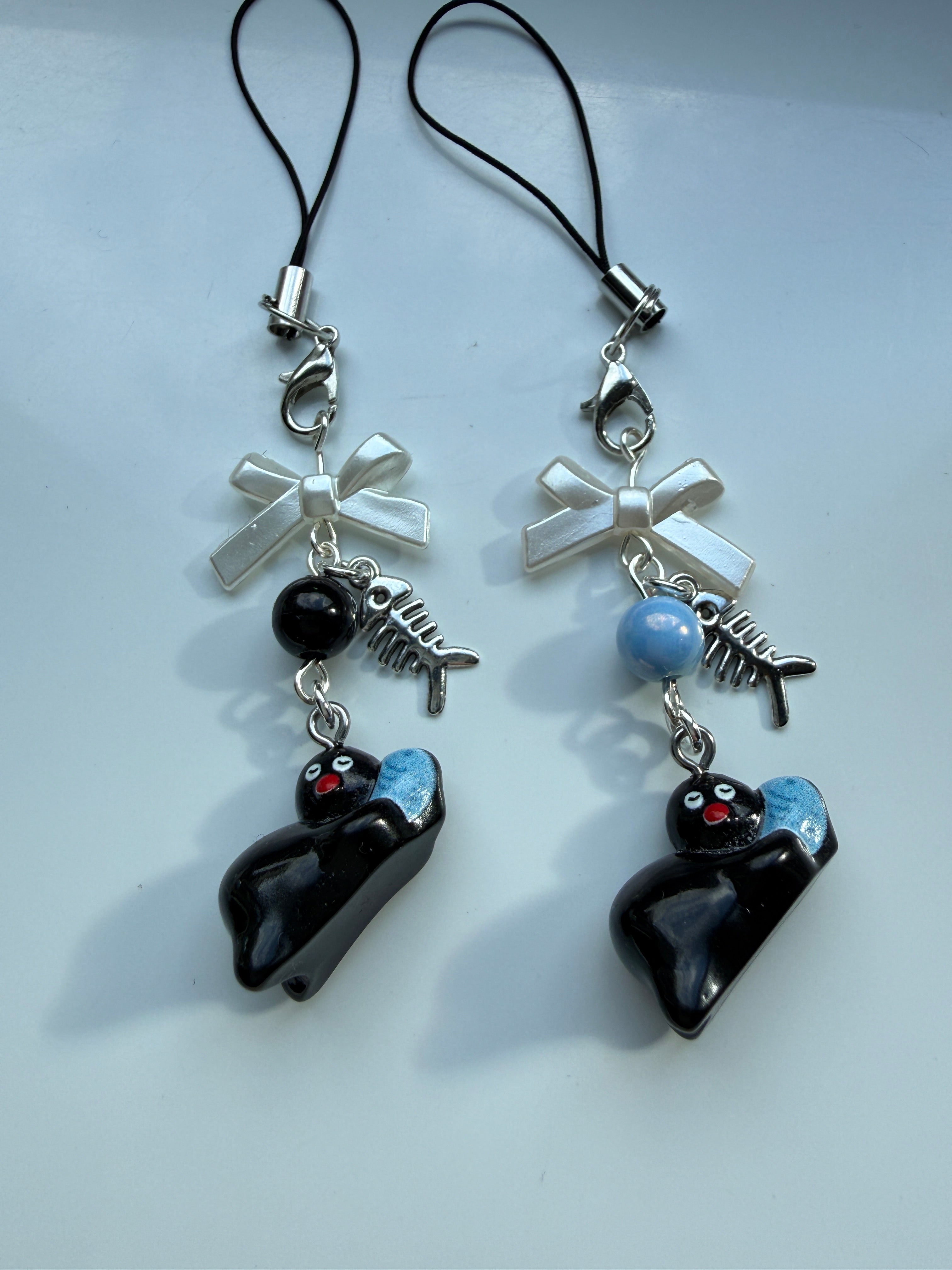 Handmade Pingu and Fish Inspired Phone Charm – Kawaii Y2K Mobile Strap