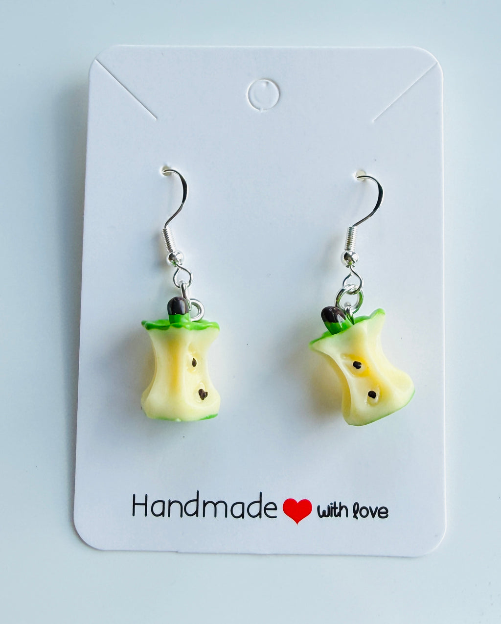 Green Apple Core Earrings 🍏 Handmade Kawaii Fruit Jewellery | Cute Resin Dangle Earrings Y2K Aesthetic