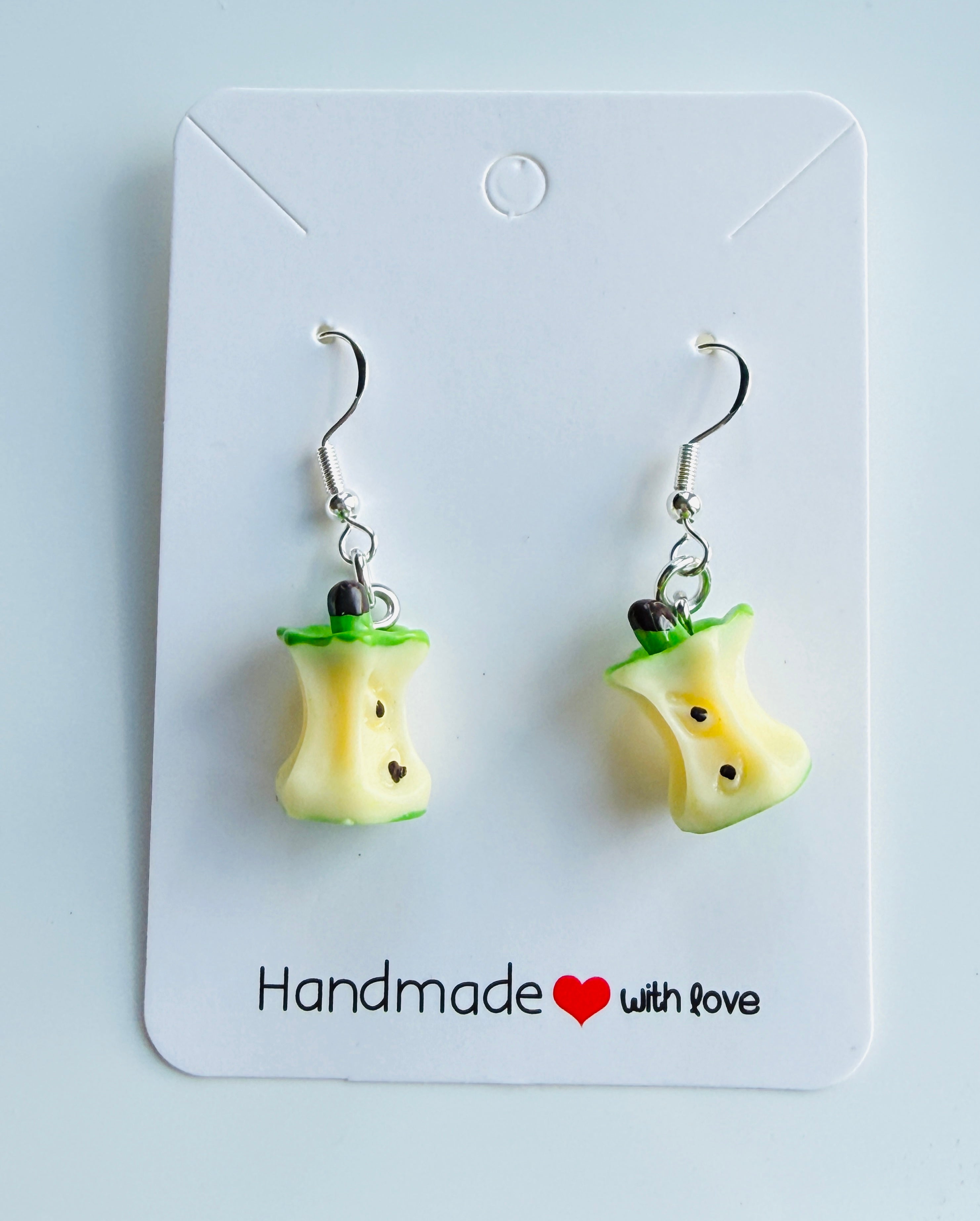 Green Apple Core Earrings 🍏 Handmade Kawaii Fruit Jewellery | Cute Resin Dangle Earrings Y2K Aesthetic