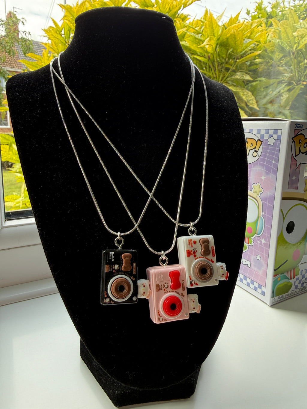 Hello Kitty Inspired Camera Necklace, Stainless Steel Snake Chain 18in | Kawaii Y2K Pendant Necklace
