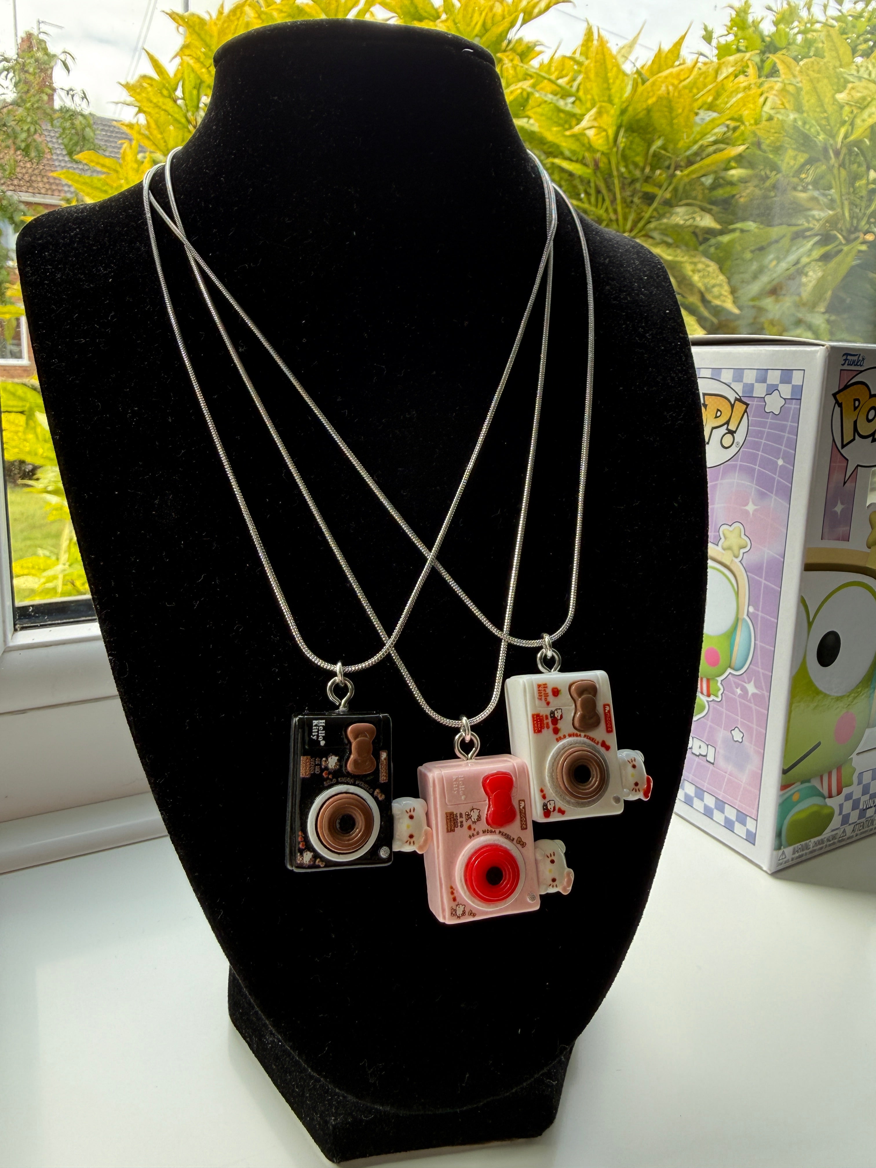 Hello Kitty Inspired Camera Necklace, Stainless Steel Snake Chain 18in | Kawaii Y2K Pendant Necklace
