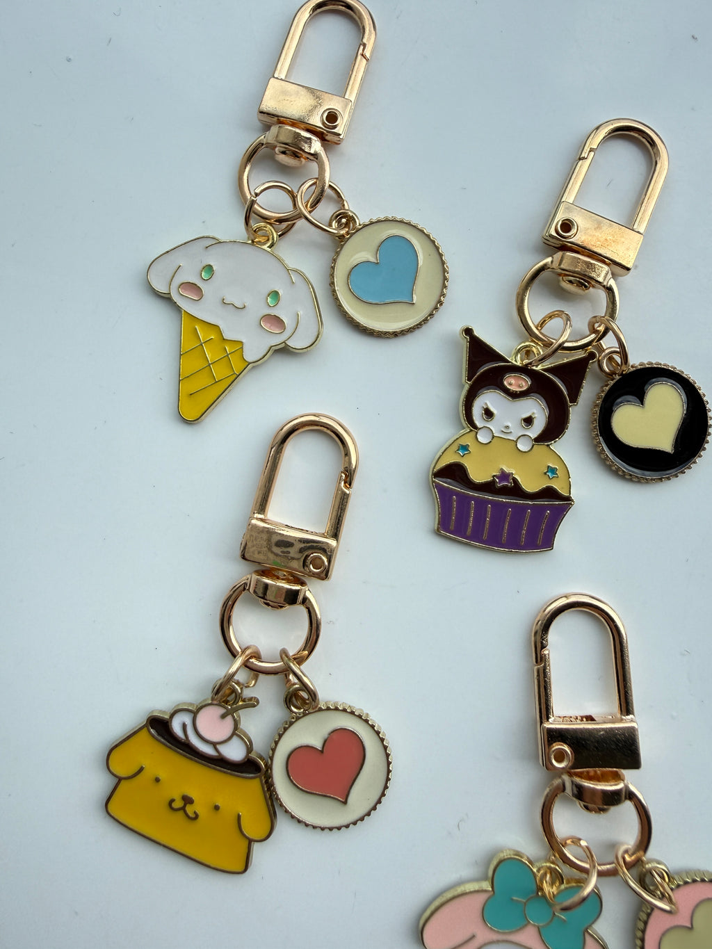 Handmade Kawaii Sanrio themed keyring, gold coloured enamel Keyring