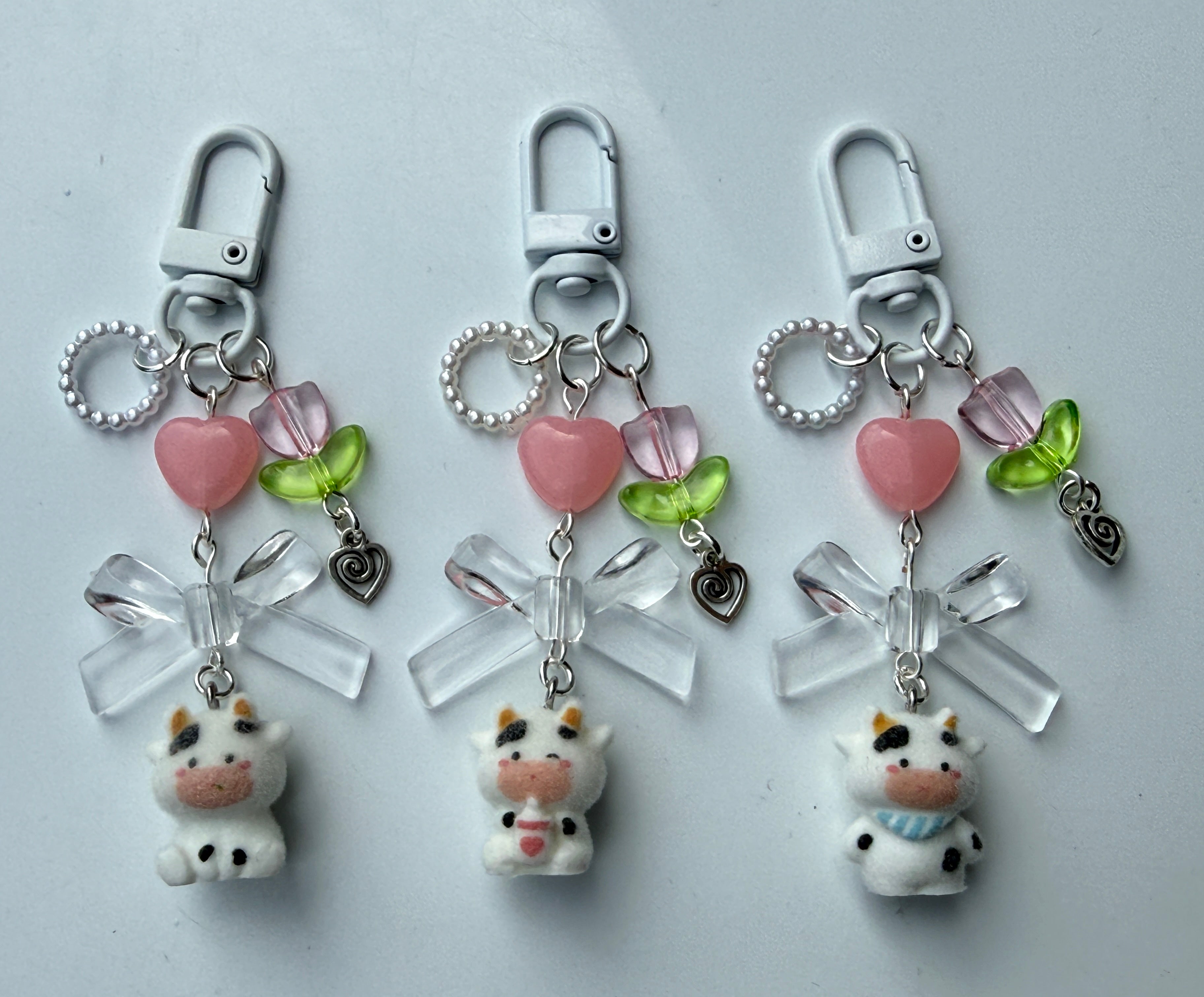 Handmade Fuzzy Cow Bag Charm | Kawaii Cow Keychain | Pastel Coquette Phone Charm | Cute Cottagecore Gift | Farmcore Accessory