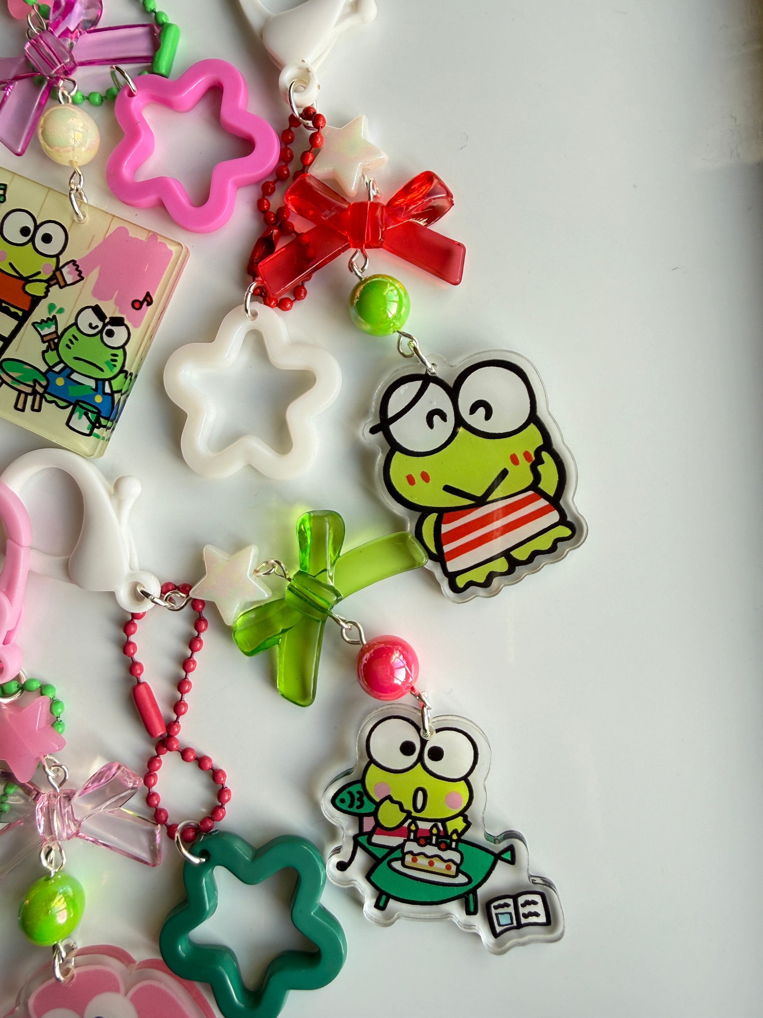Kawaii Frog Phone Charm Keychain – Keroppi Inspired Beaded Bag Charm, Cute Y2K Phone Strap, Handmade Kawaii Gift