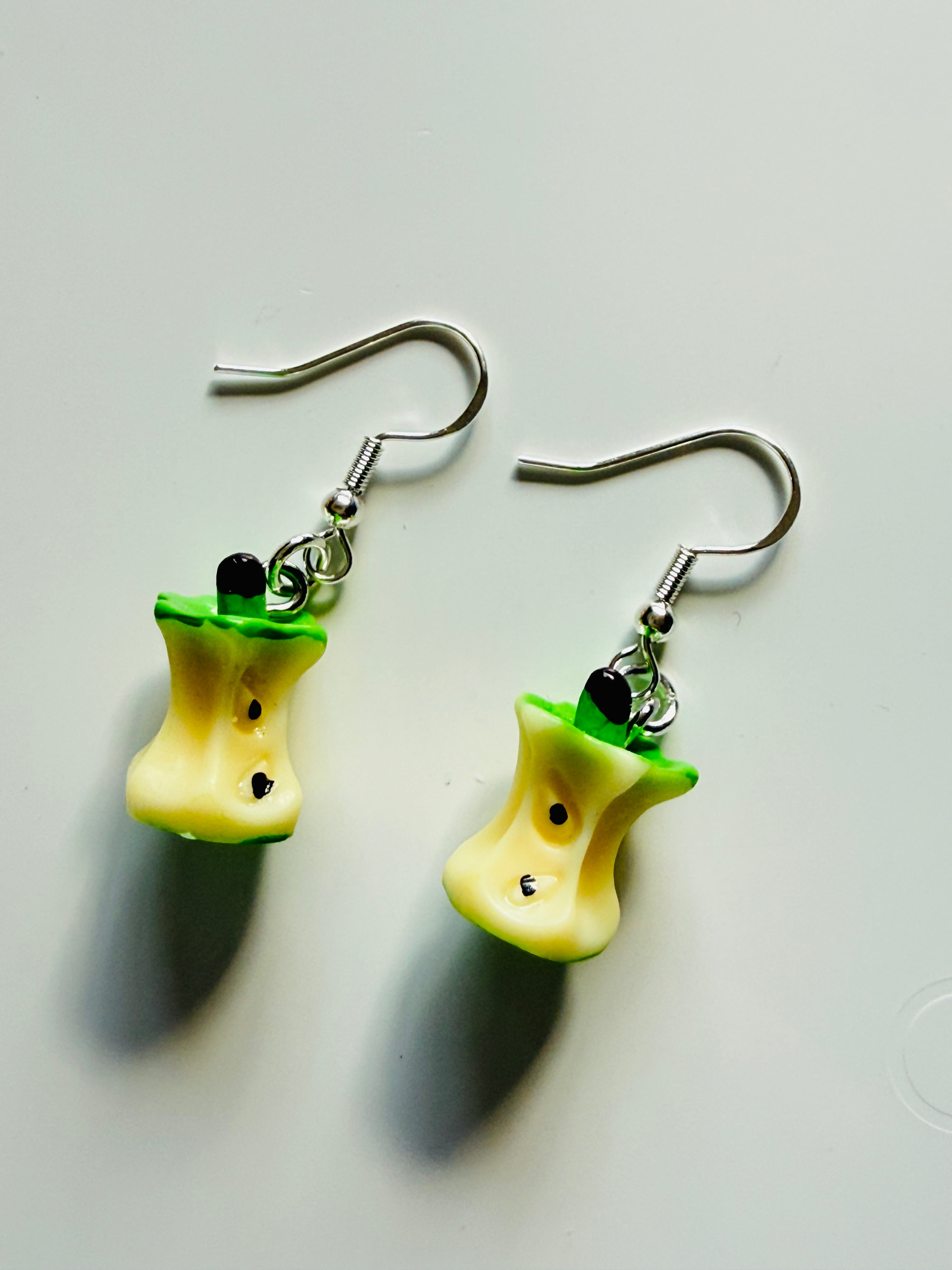 Green Apple Core Earrings 🍏 Handmade Kawaii Fruit Jewellery | Cute Resin Dangle Earrings Y2K Aesthetic