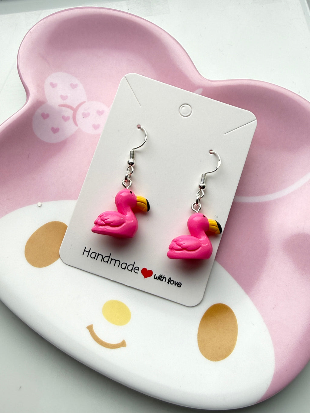 Cute Pink Flamingo Earrings Kawaii Summer Dangles | Pastel Bird Jewellery | Handmade Gift Idea