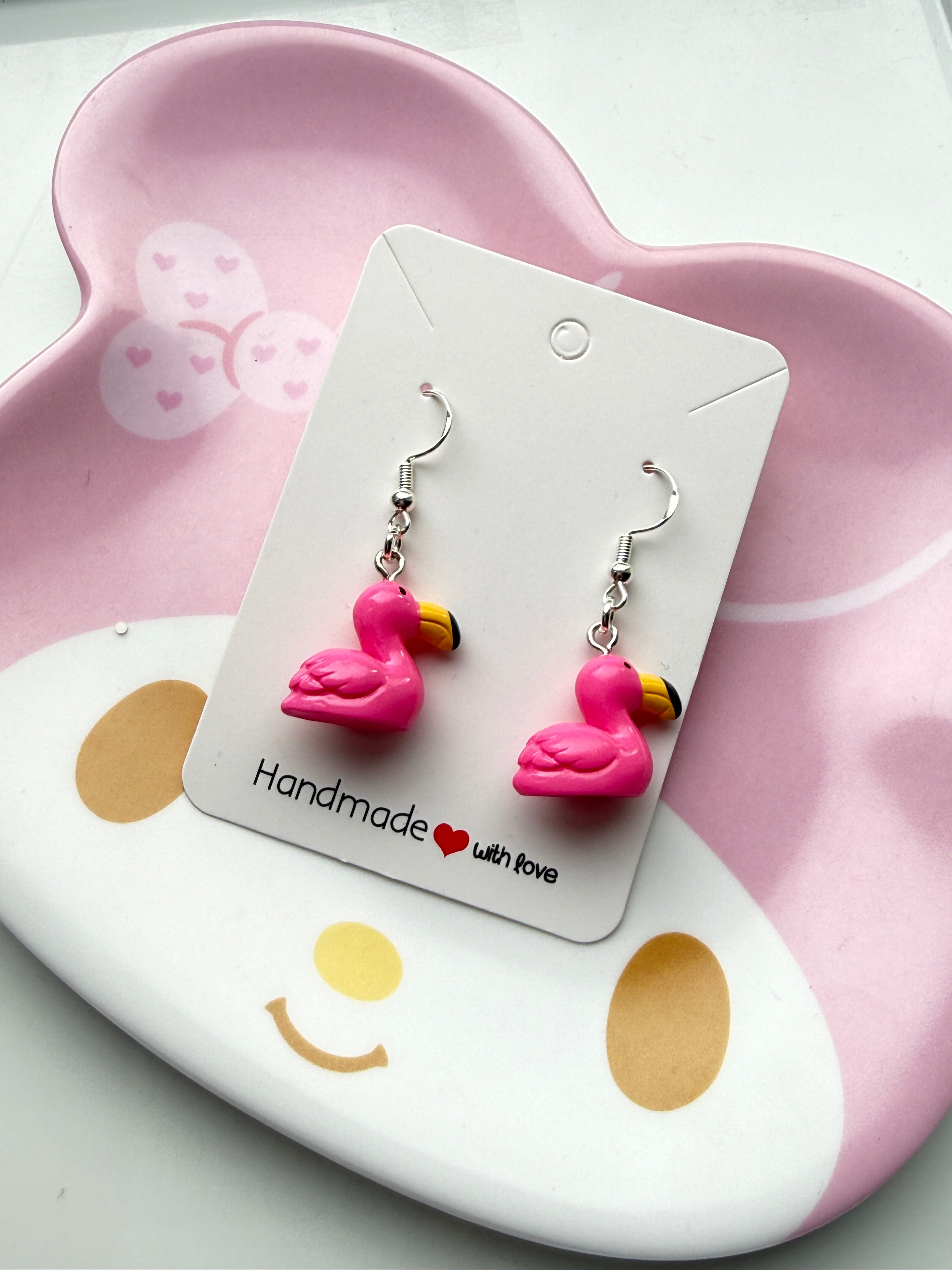 Cute Pink Flamingo Earrings Kawaii Summer Dangles | Pastel Bird Jewellery | Handmade Gift Idea