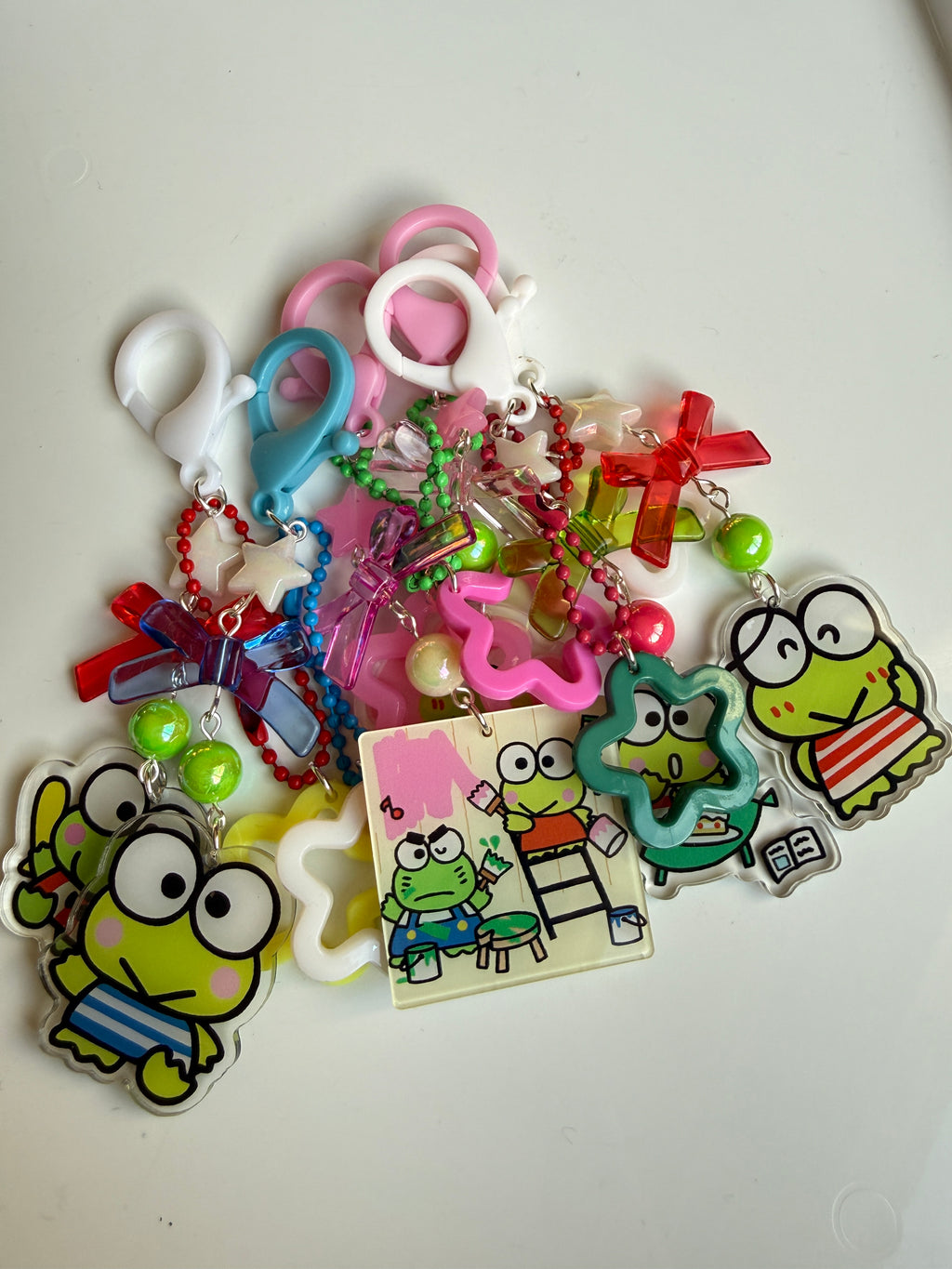 Kawaii Frog Phone Charm Keychain – Keroppi Inspired Beaded Bag Charm, Cute Y2K Phone Strap, Handmade Kawaii Gift