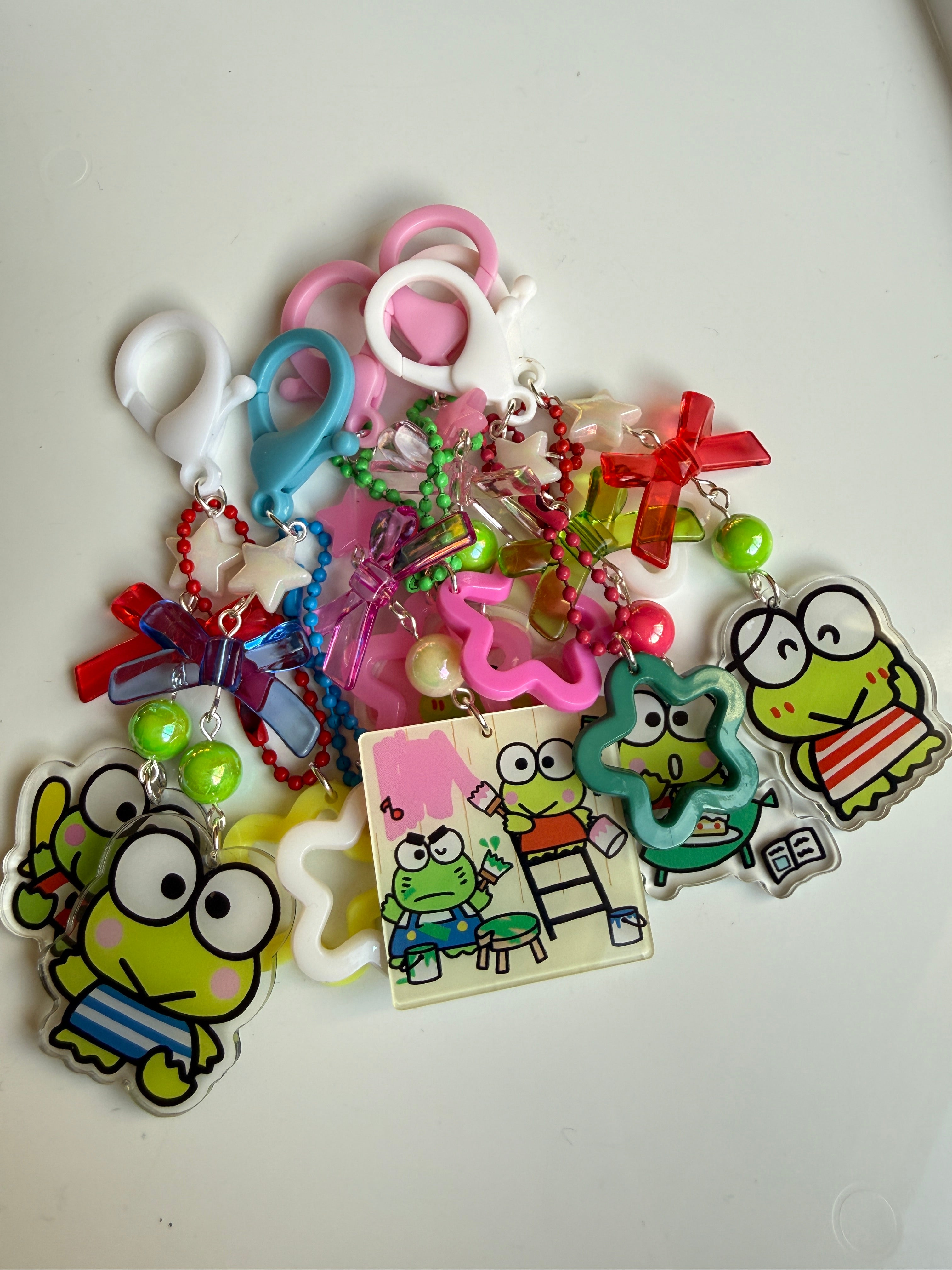 Kawaii Frog Phone Charm Keychain – Keroppi Inspired Beaded Bag Charm, Cute Y2K Phone Strap, Handmade Kawaii Gift