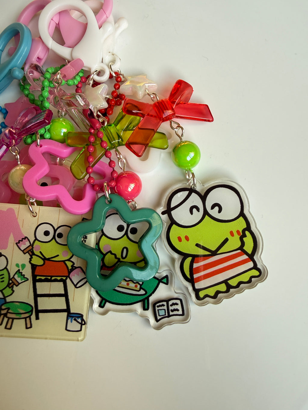 Kawaii Frog Phone Charm Keychain – Keroppi Inspired Beaded Bag Charm, Cute Y2K Phone Strap, Handmade Kawaii Gift